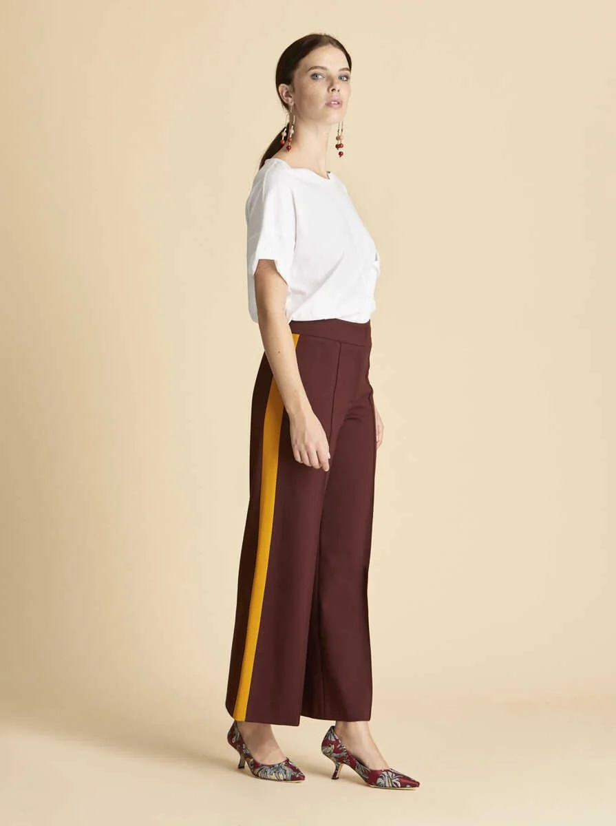 Şerit Detaylı Kadın Pantolon Bordo - 4