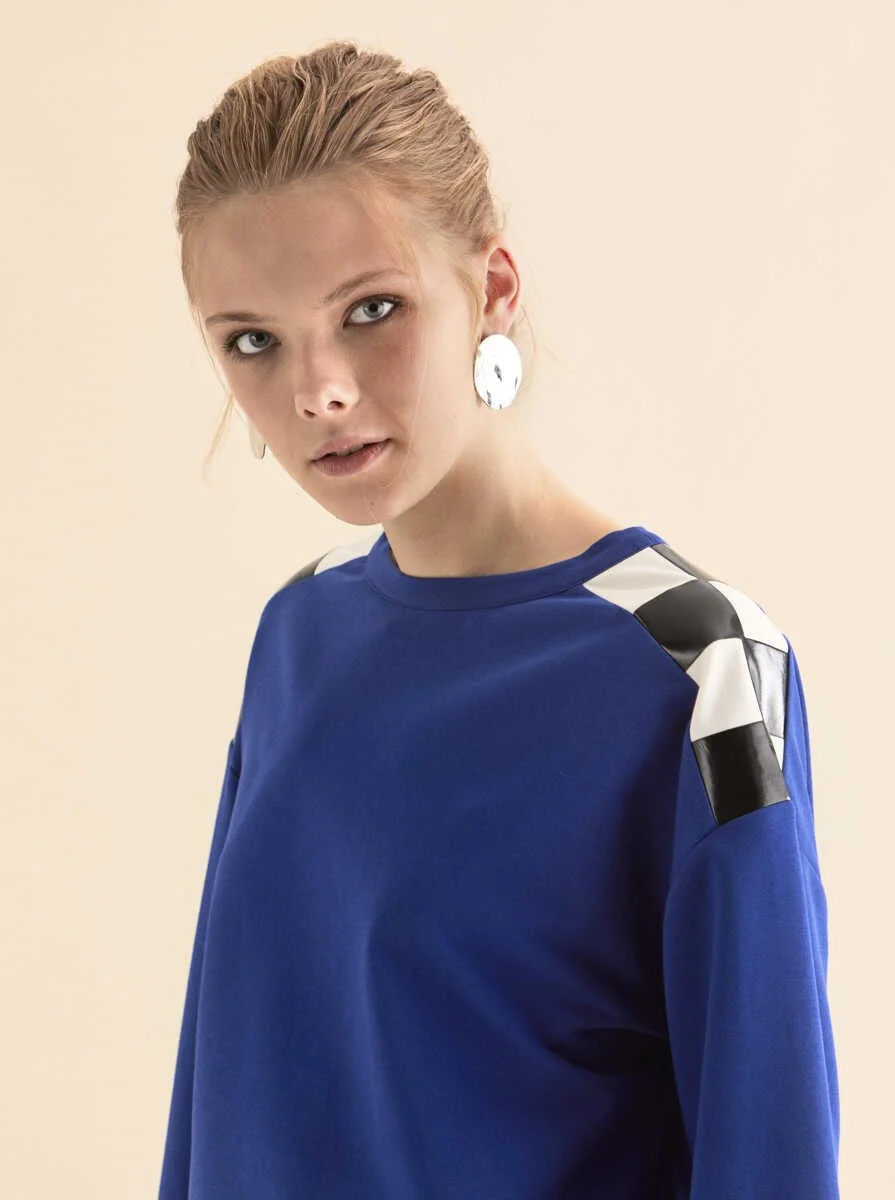 Omuz Detaylı Sweatshirt Saks - 3
