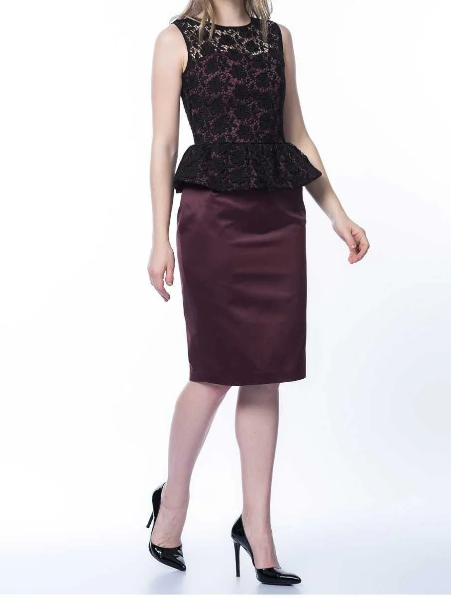 Üzeri Dantel Detaylı Abiye Elbise Bordo - 1