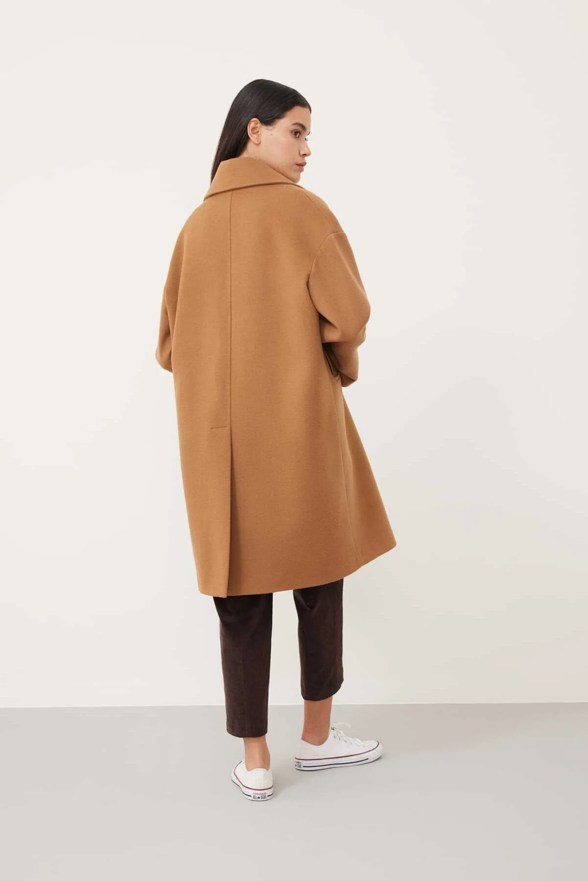 Geniş Yaka Yün Kaban Camel - 2