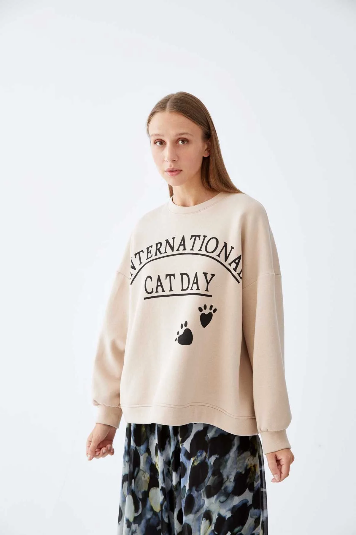 Uzun Kollu Baskılı Kadın Sweatshirt Standart Renk - 1