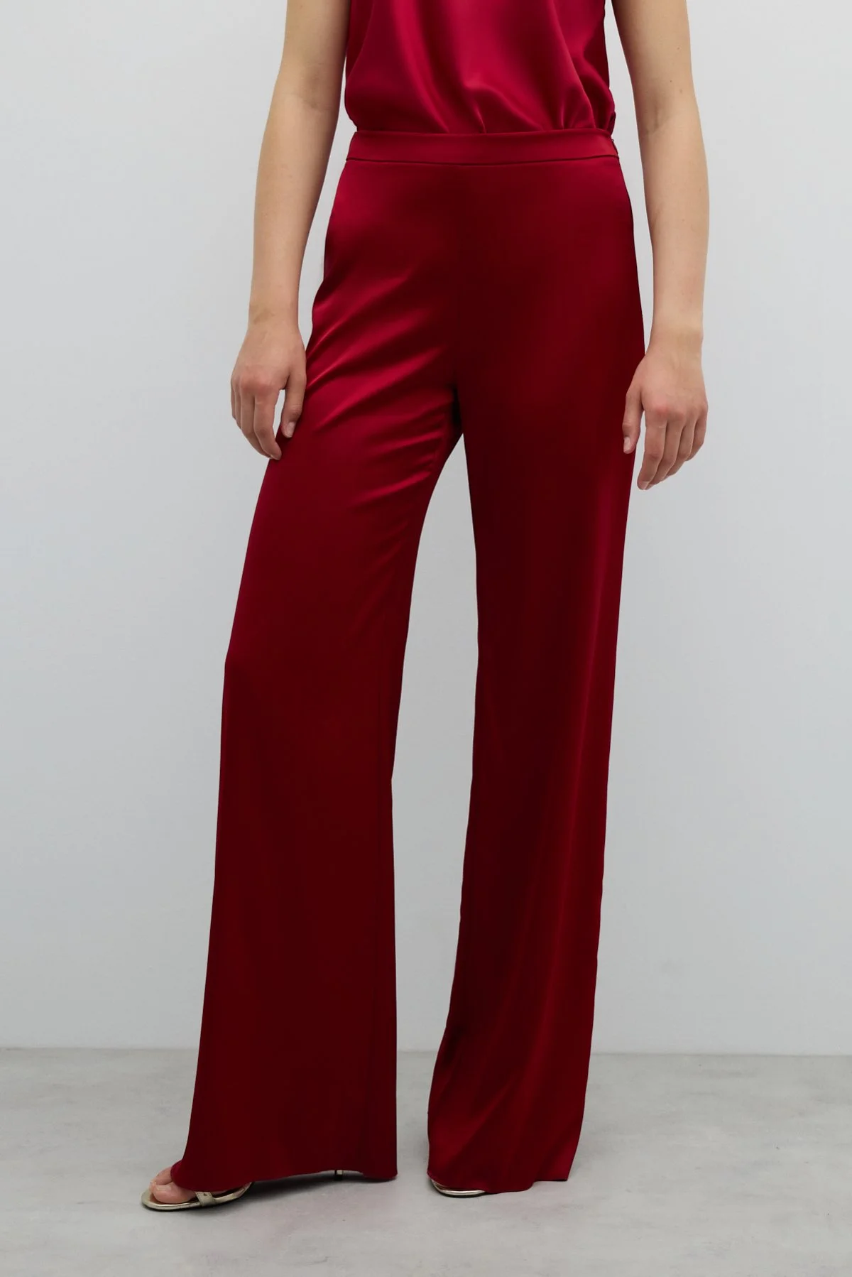 Düz Paça Saten Pantolon Bordo - 3
