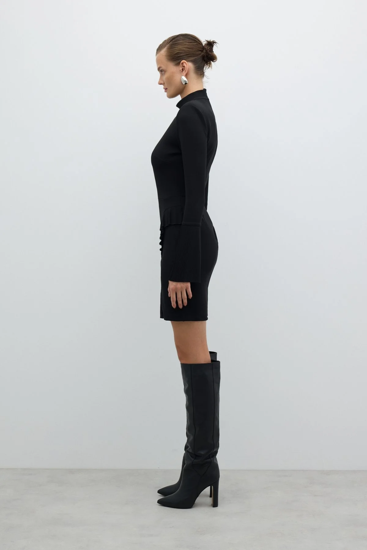 Örme Mini Elbise Siyah - 3