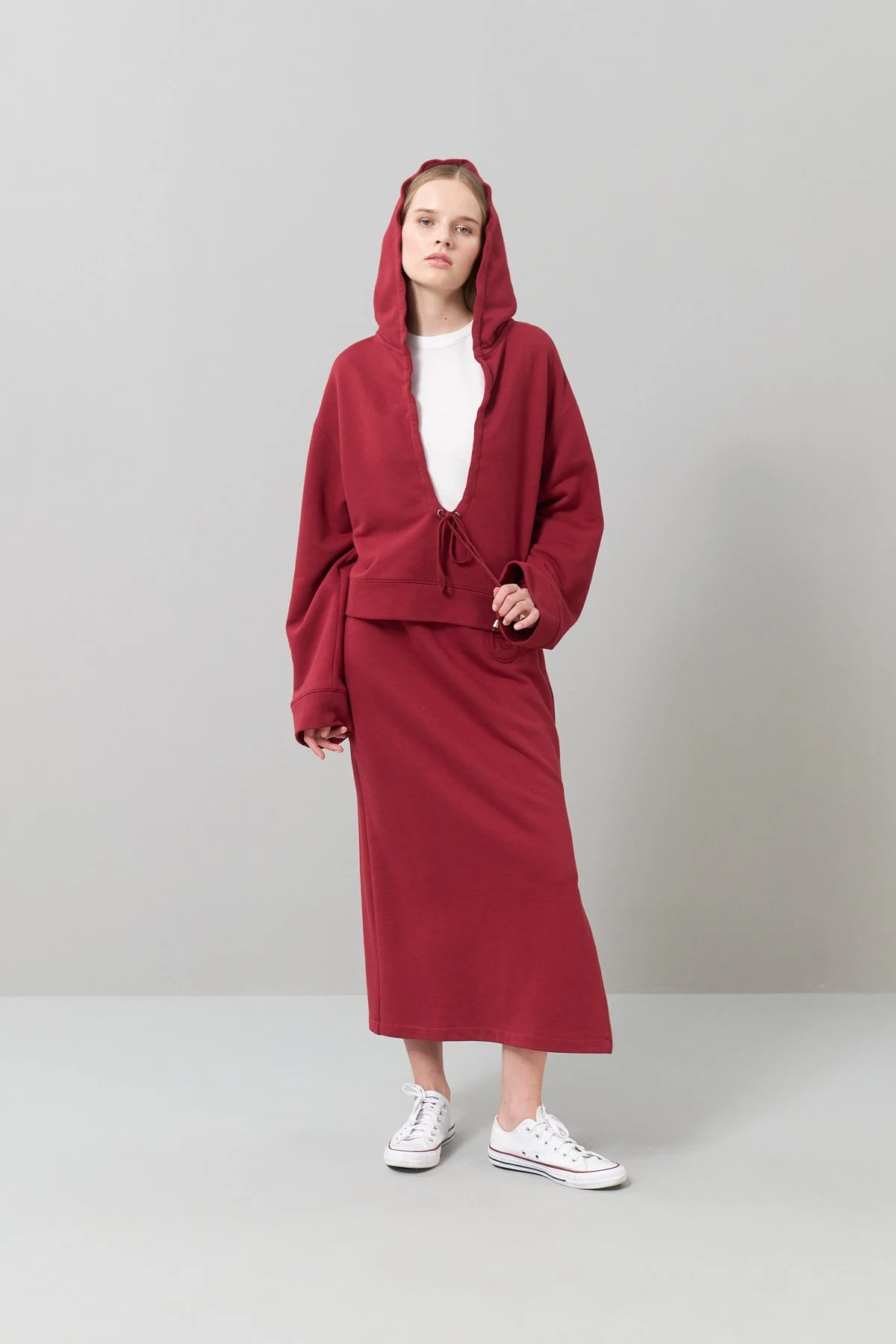Kapüşonlu Örme Sweatshirt Bordo - 4