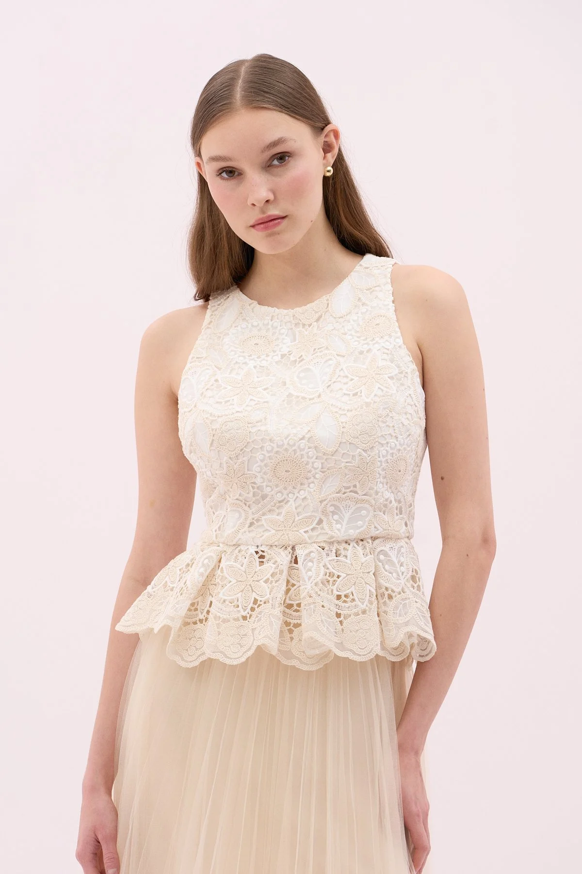 Bisiklet Yaka Kolsuz Peplum Bluz - 1