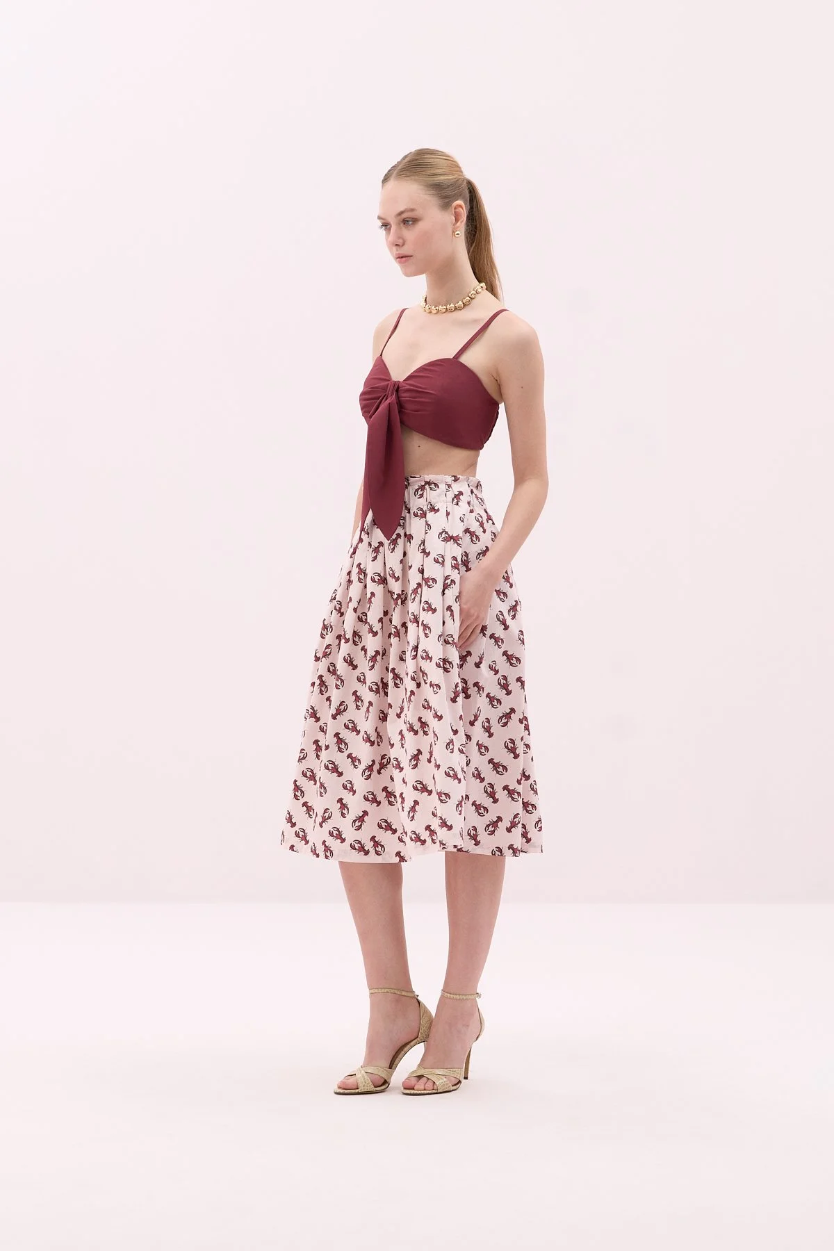 Bağlama Görünümlü Askılı Crop Bordo - 3