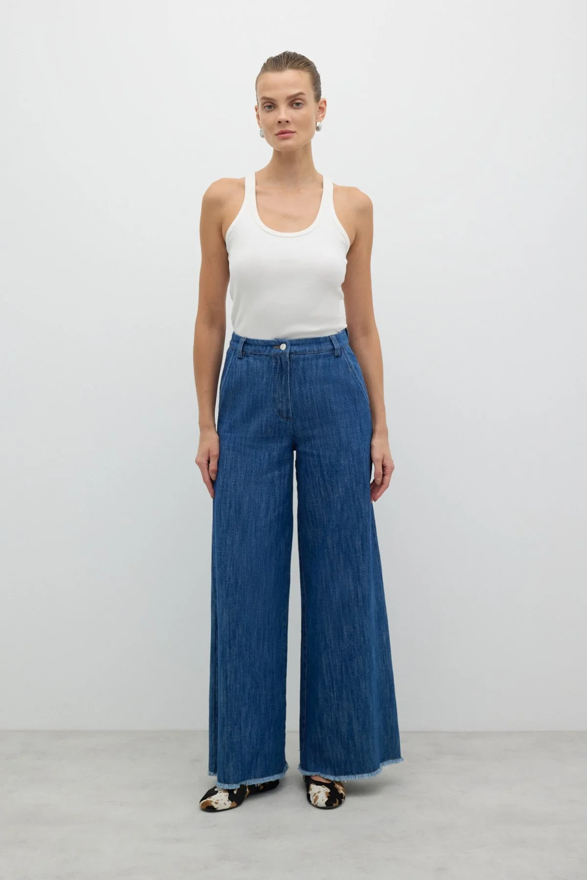 Geniş Paça Denim Pantolon İndigo - 1