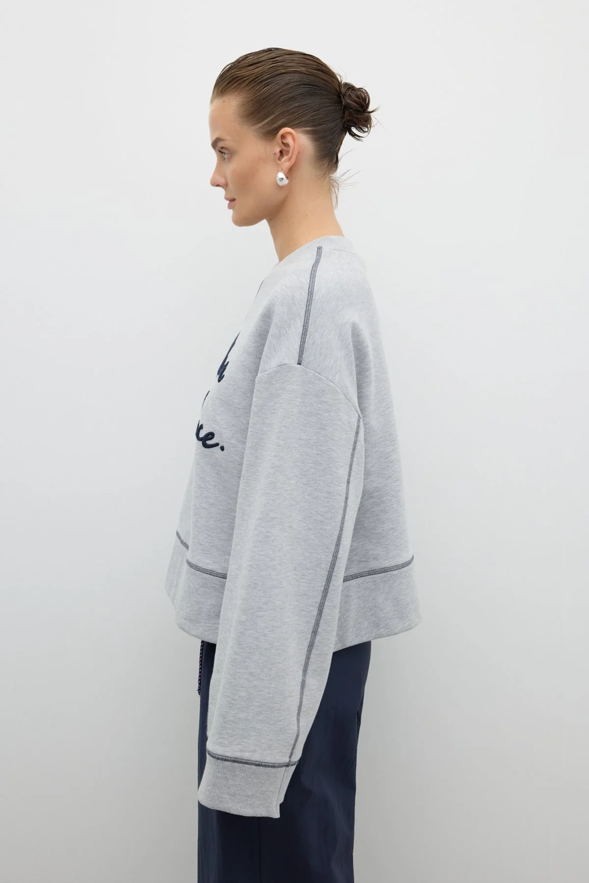 Nakışlı Sweatshirt Gri - 3