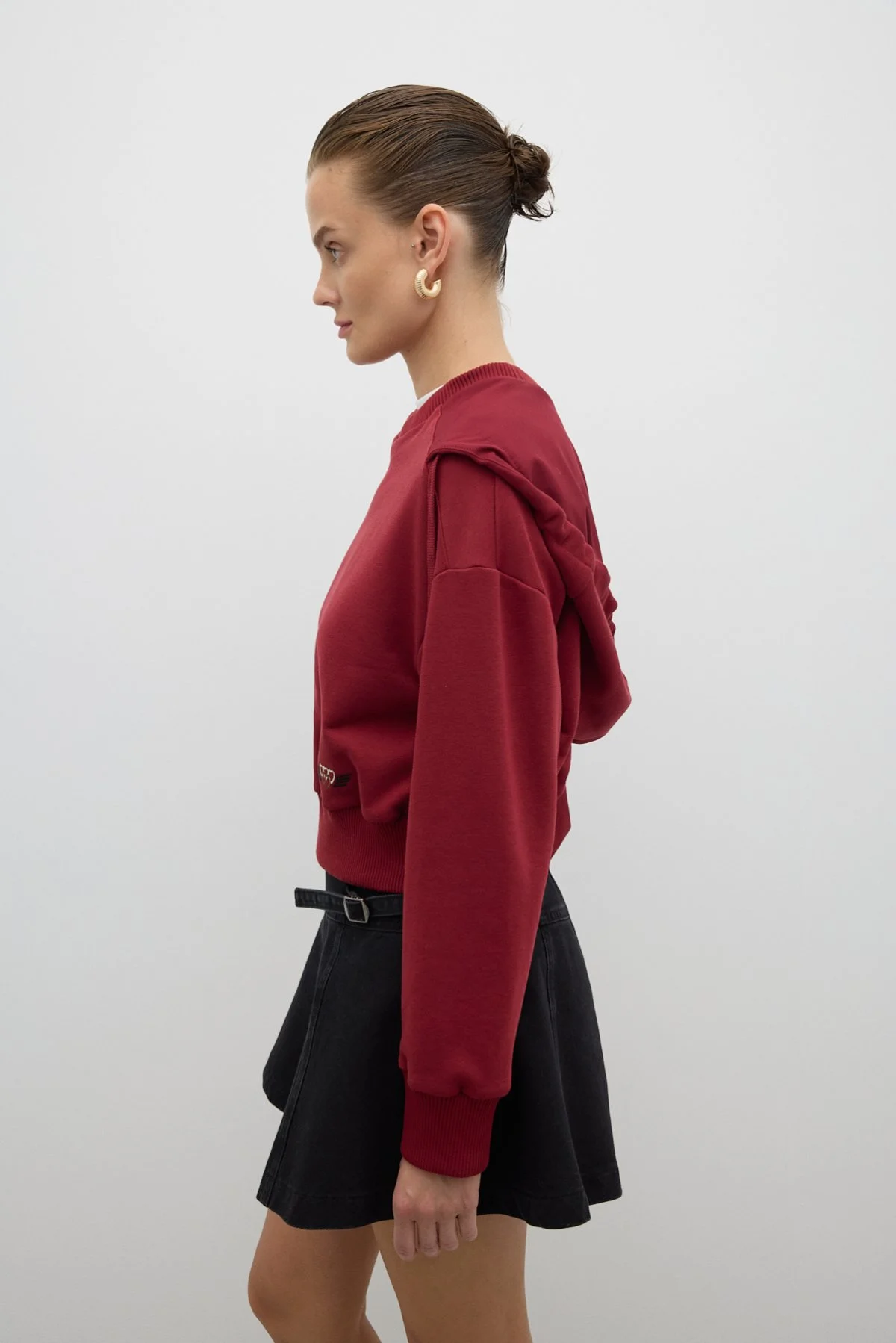 Nakış Detaylı Kapüşonlu Sweatshirt Bordo - 3