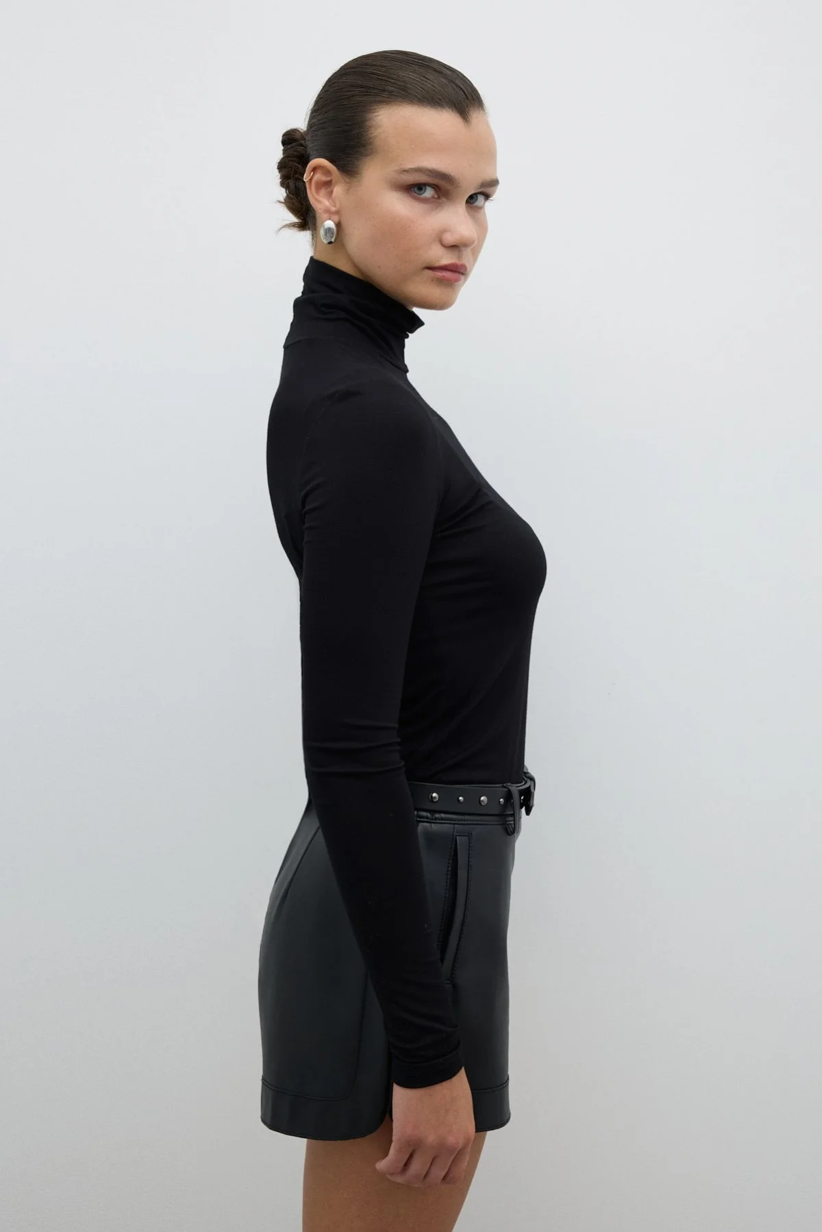 Balıkçı Yaka Uzun Kol Basic T-shirt Siyah - 3