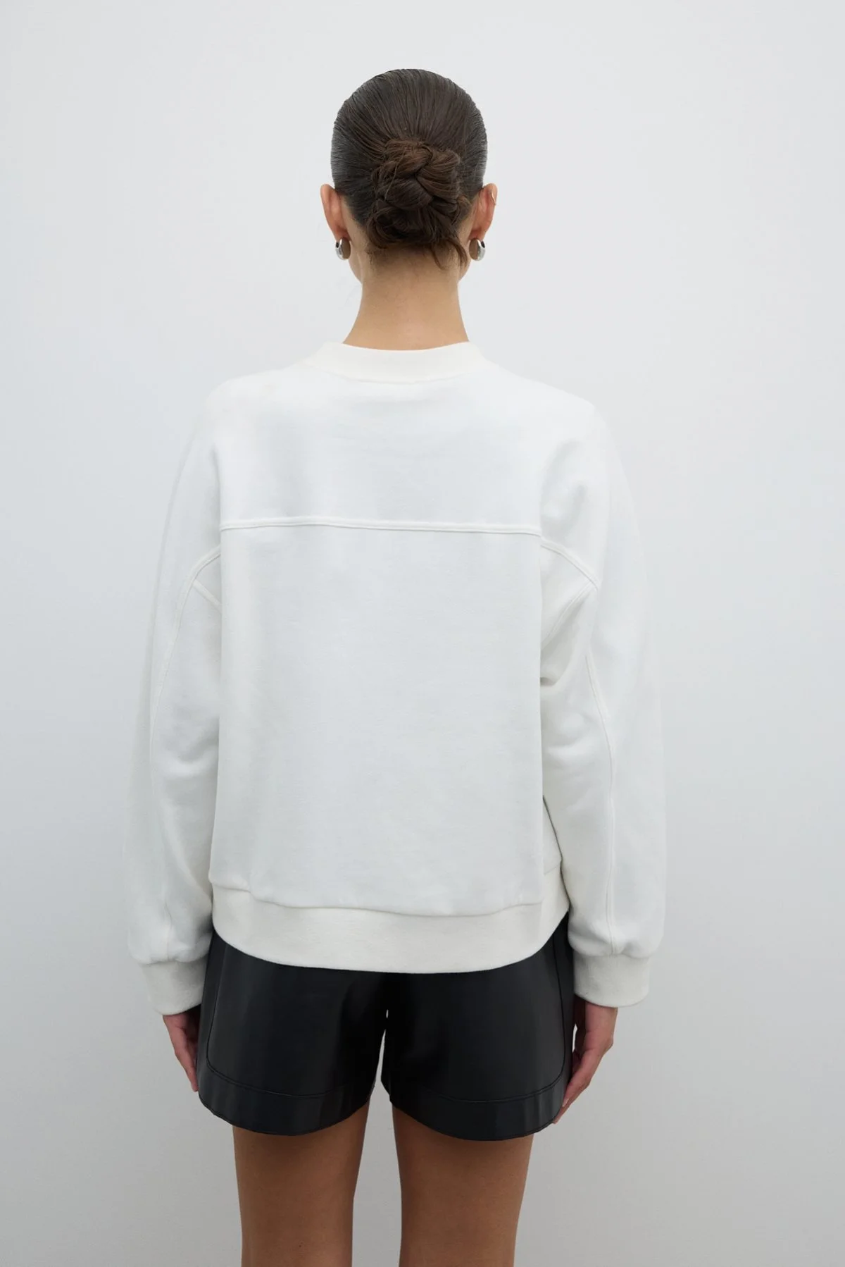 Trok Detaylı Bisiklet Yaka Sweatshirt Beyaz - 2