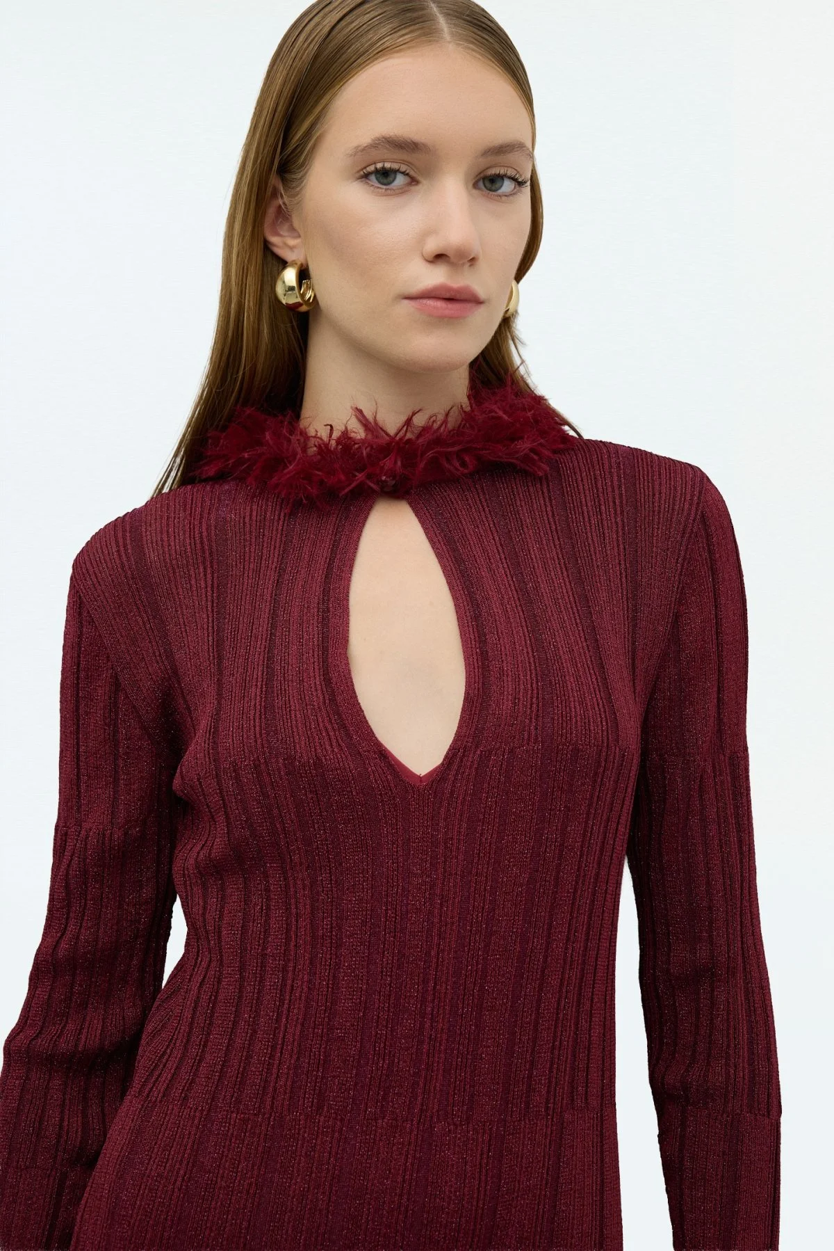 Triko Mini Elbise Bordo - 4