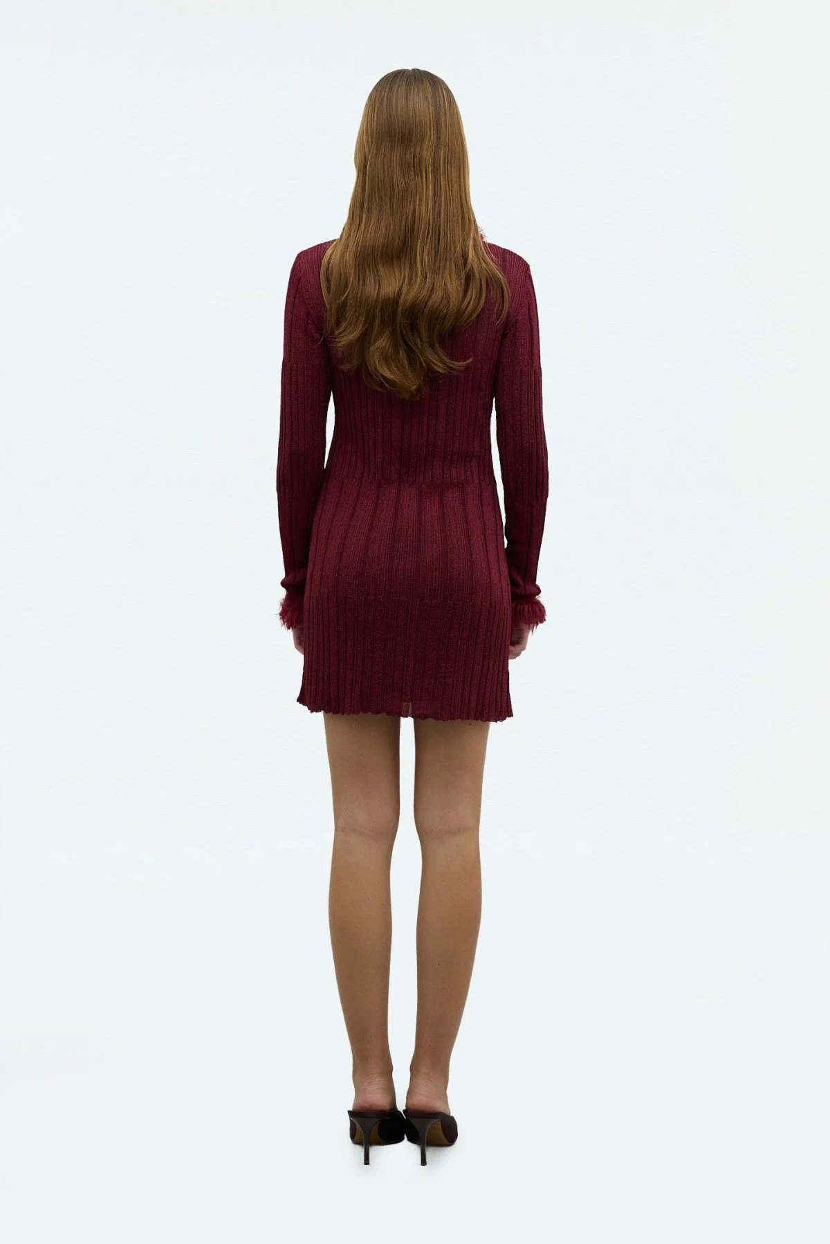 Triko Mini Elbise Bordo - 2