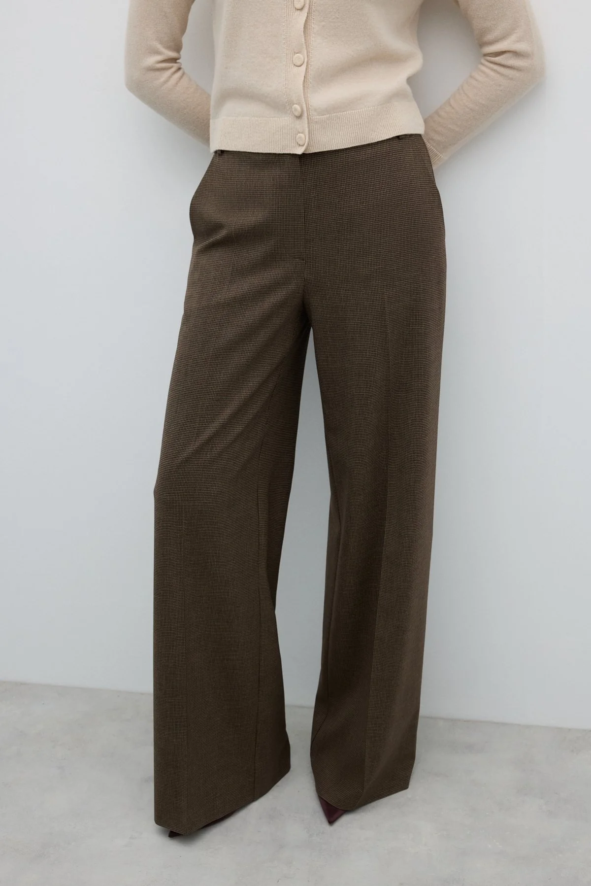 Düz Geniş Paça Pantolon Kahve - 4