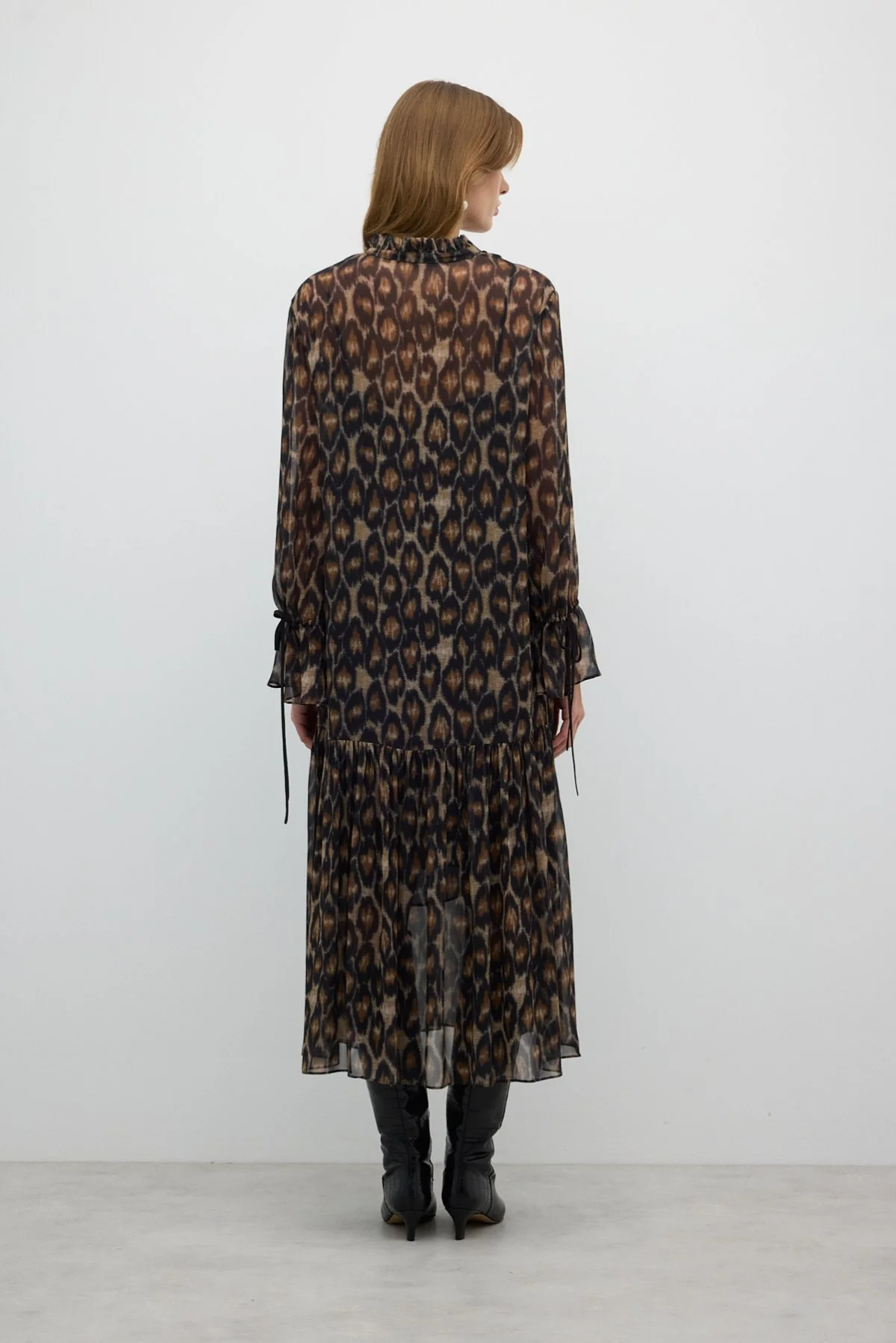 Leopar Desenli Midi Boy Elbise Standart Renk - 2