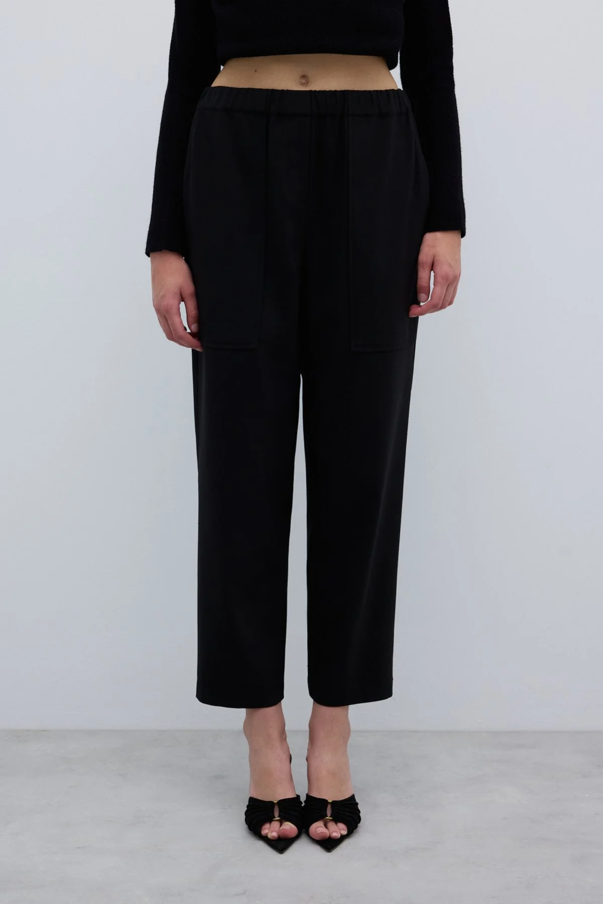 Beli Lastikli Düz Paça Pantolon Siyah - 5