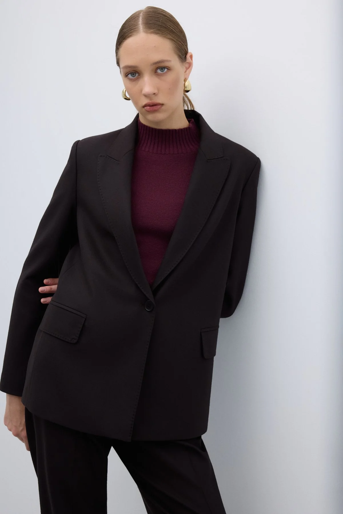 Punto Dikişli Tek Düğmeli Blazer Ceket Kahve - 4