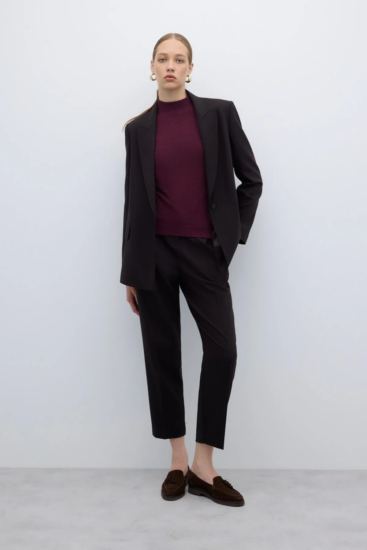 Punto Dikişli Tek Düğmeli Blazer Ceket Kahve - 5