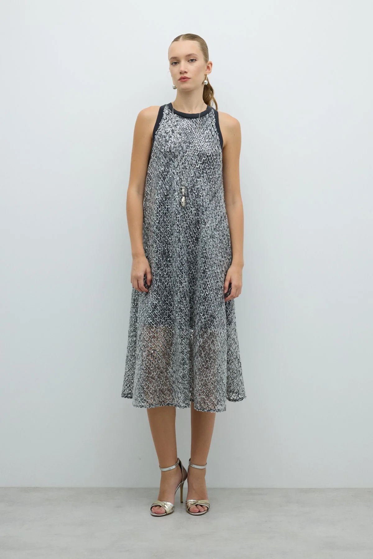 Halter Yaka Midi Boy Elbise Standart Renk - 1