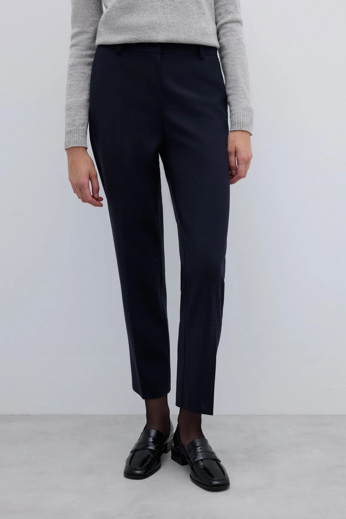 Düz Paça Yün Karışımlı Kumaş Pantolon Lacivert - 3