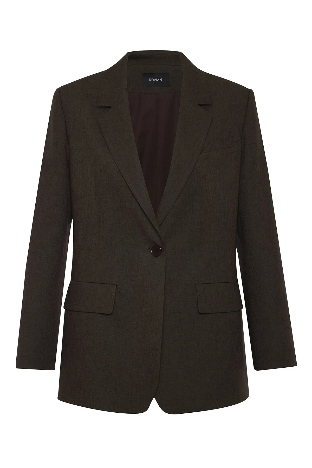 Keten Tek Düğmeli Blazer Ceket Kahve - 6