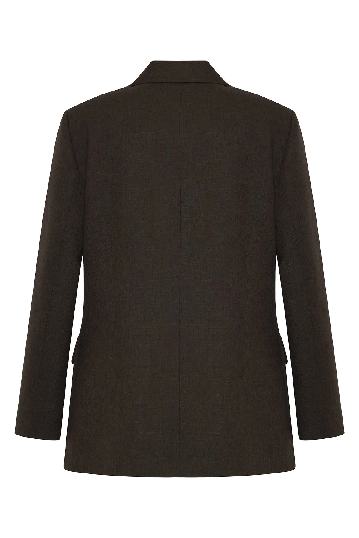 Keten Tek Düğmeli Blazer Ceket Kahve - 7