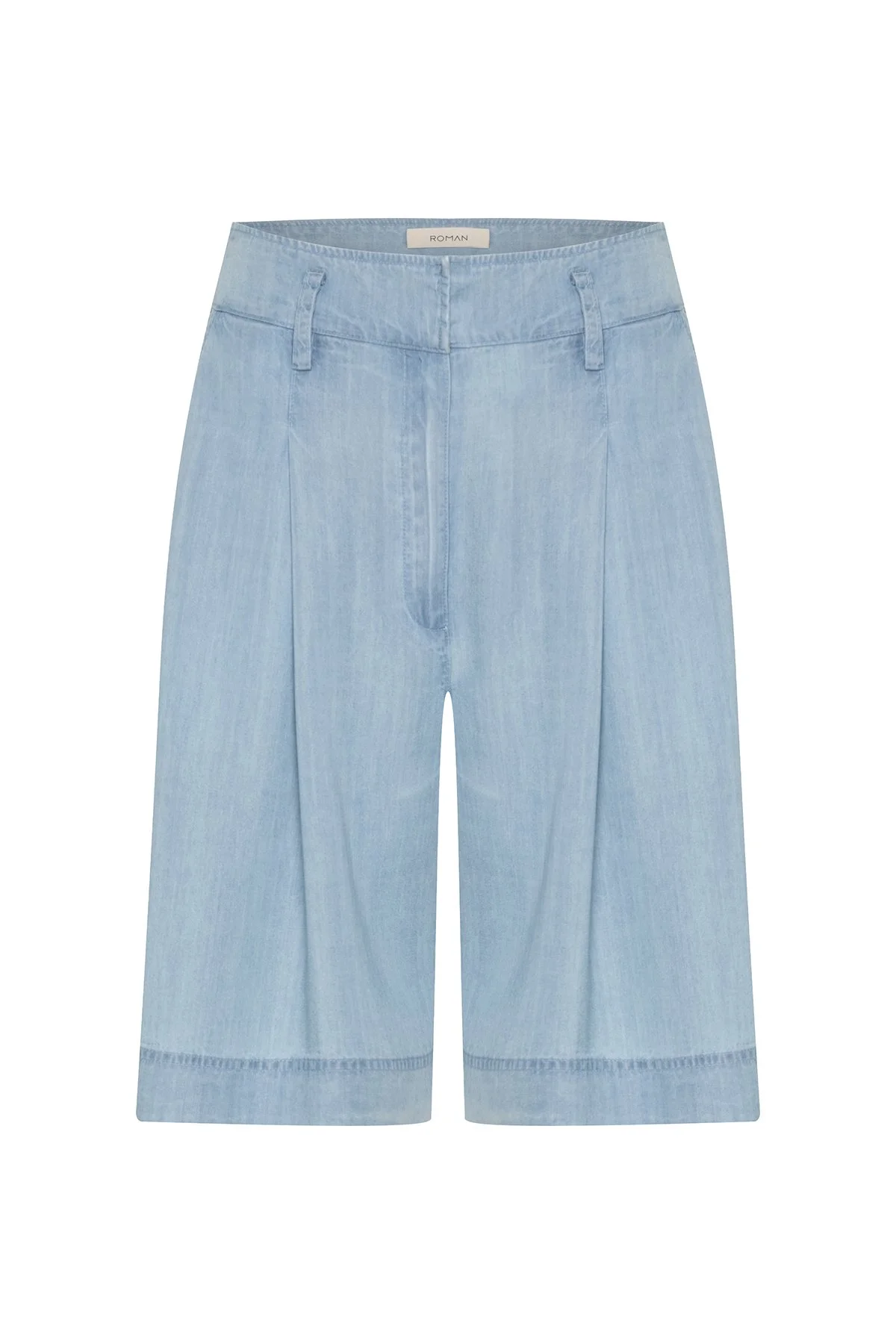 Pileli Denim Bermuda Pantolon Mavi - 4