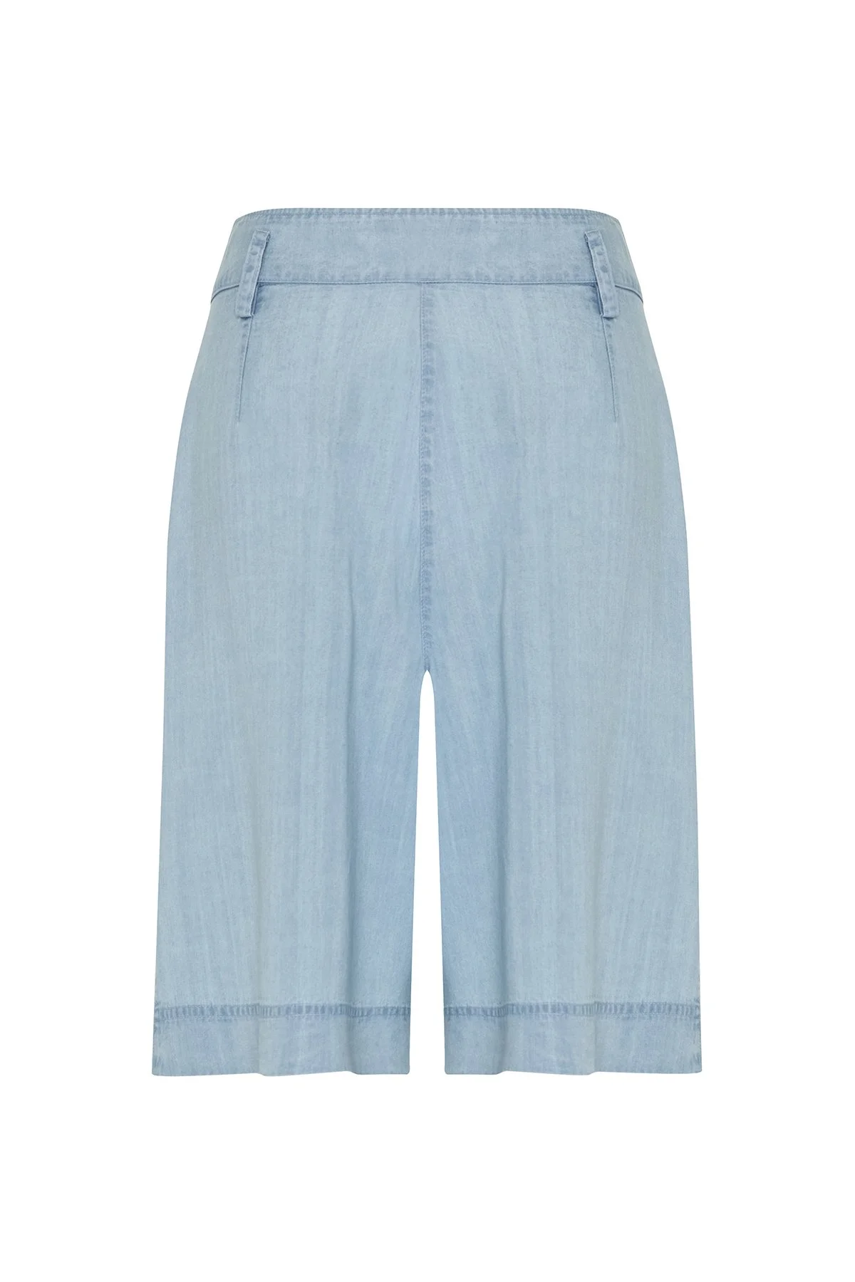 Pileli Denim Bermuda Pantolon Mavi - 5