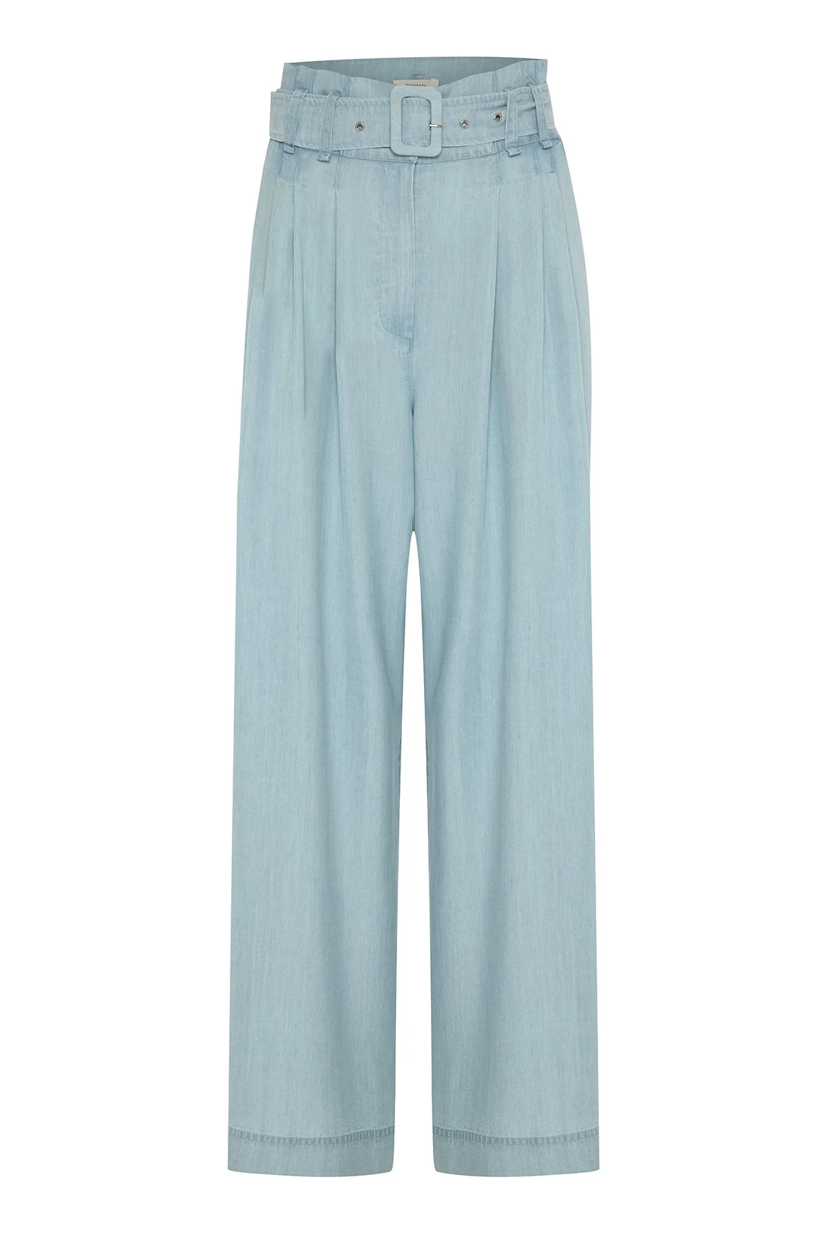Beli Kemerli Denim Palazzo Pantolon Mavi - 4