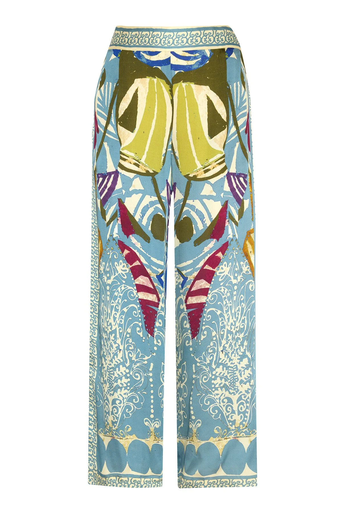 Desenli Geniş Paça Pantolon Standart Renk - 6