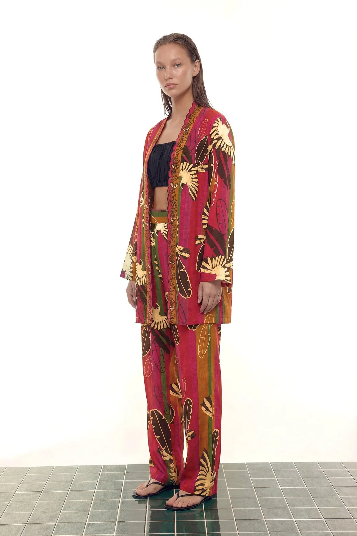 Yakası Nakışlı Kimono Standart Renk - 6