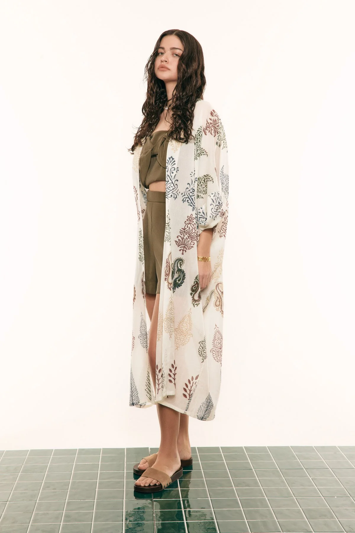 Taş Baskı Desenli Pamuk Kimono Standart Renk - 5