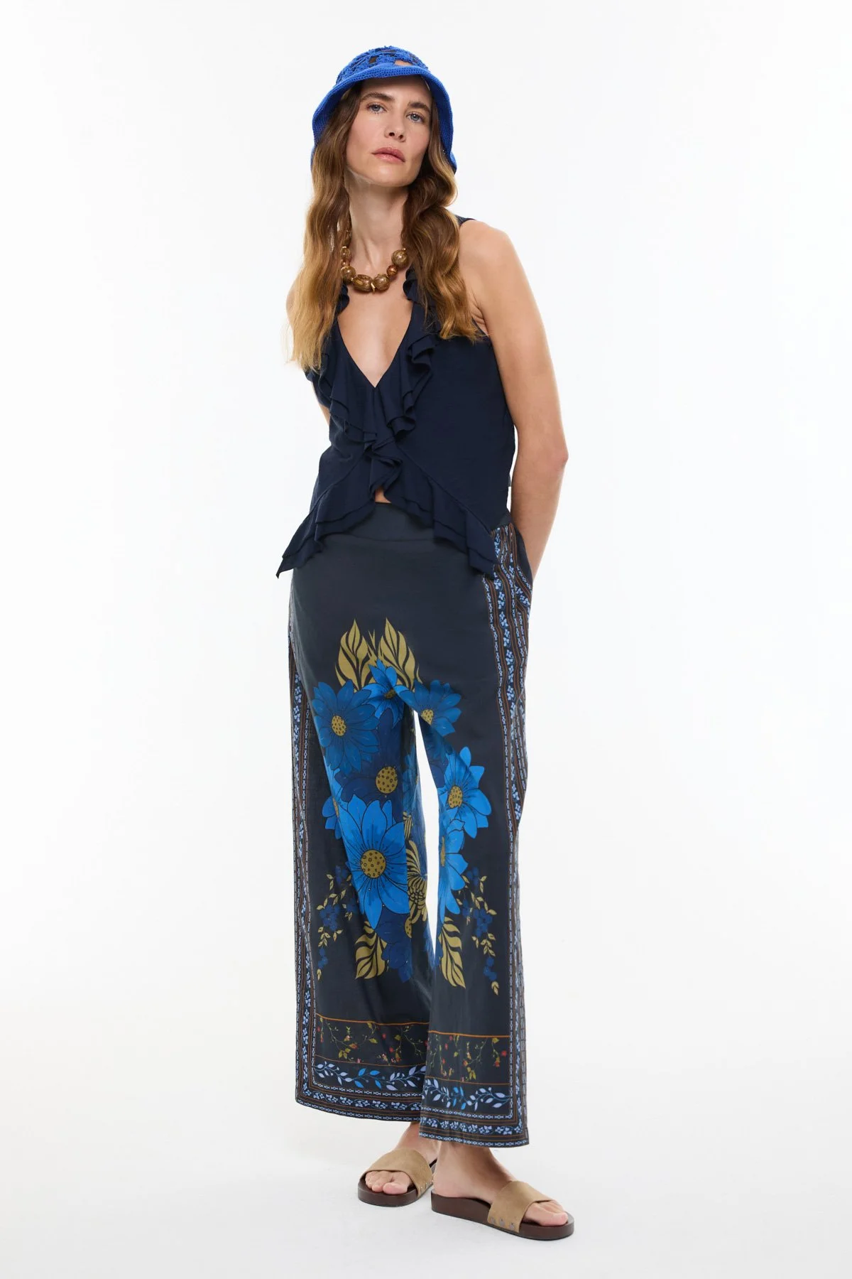Oversize Çiçek Temalı Pantolon Standart Renk - 3