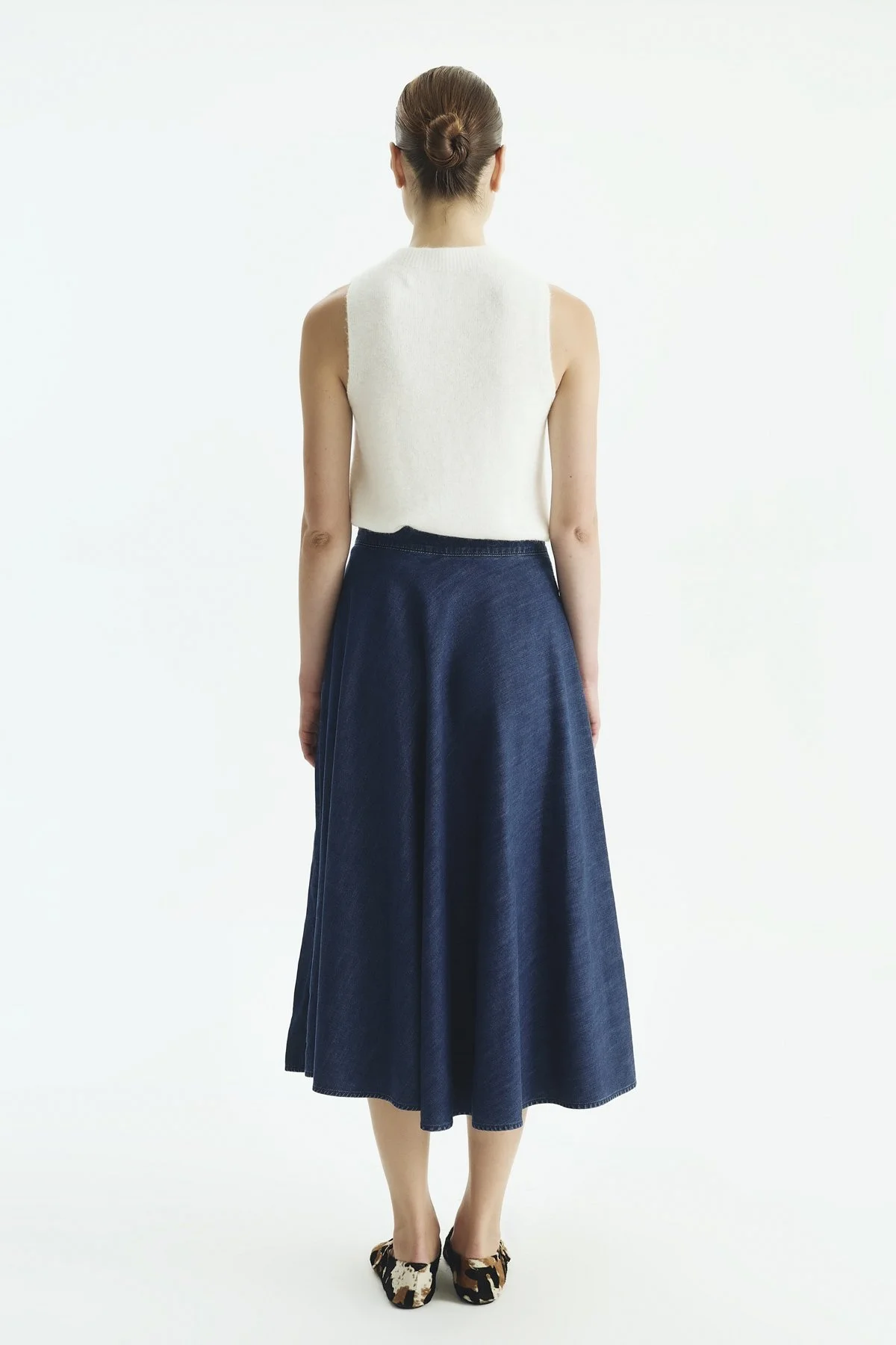 Denim Midi Etek Lacivert - 2