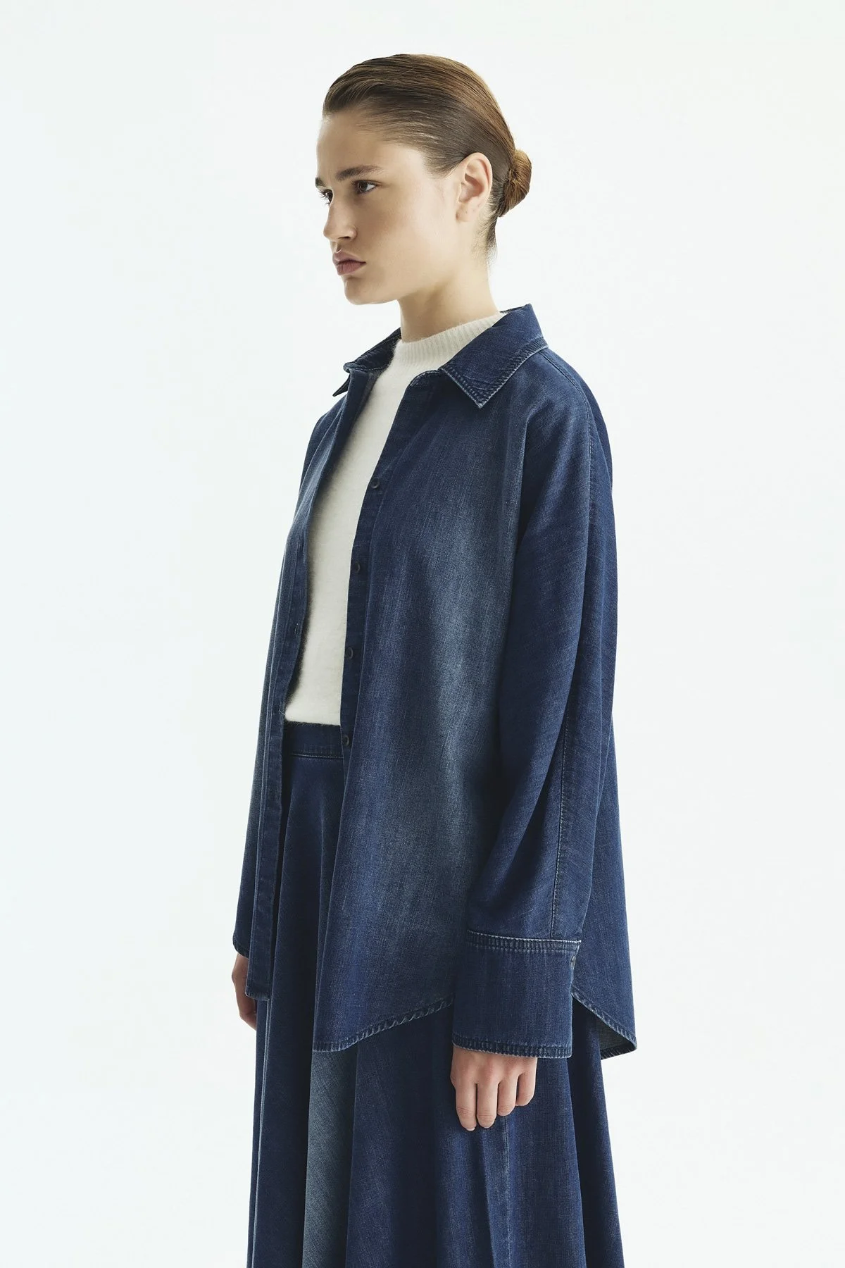 Denim Midi Etek Lacivert - 5