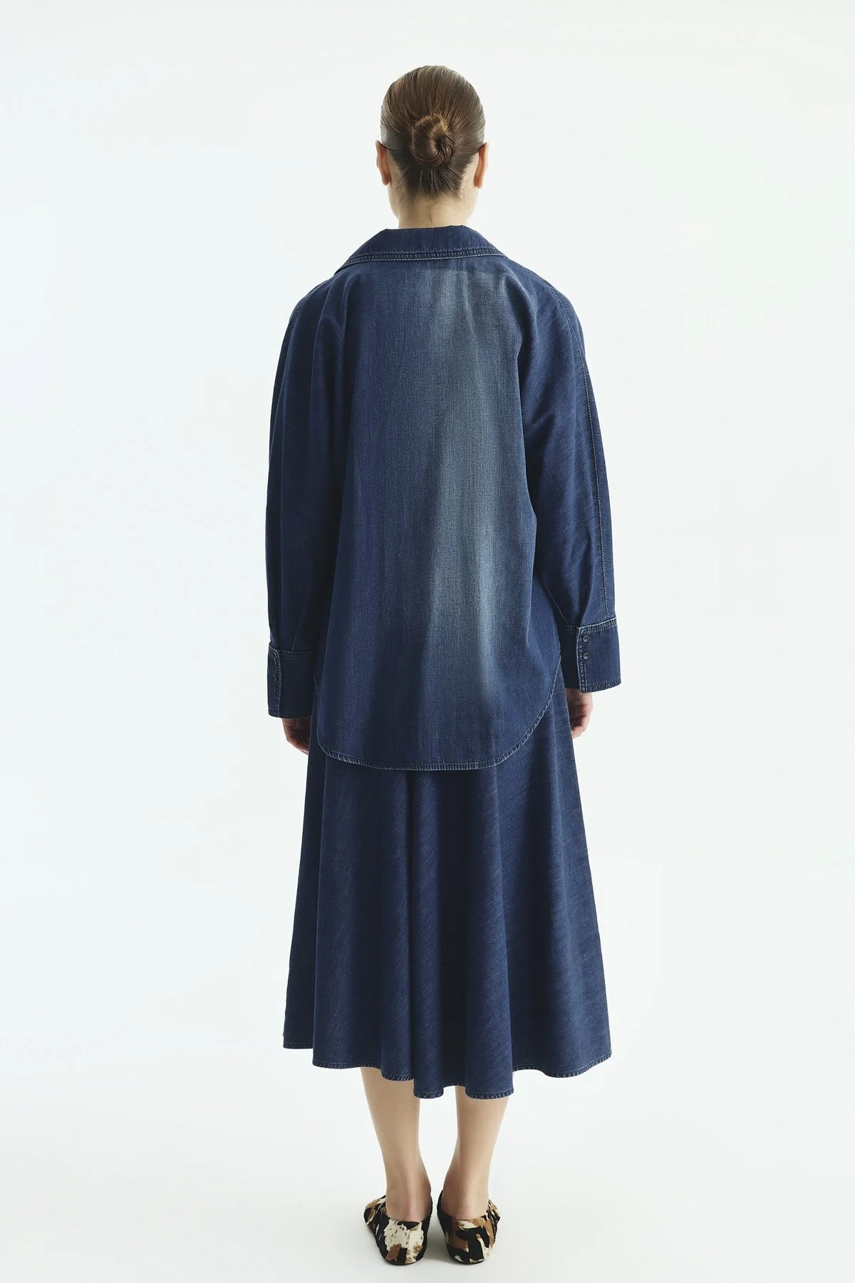 Denim Midi Etek Lacivert - 6