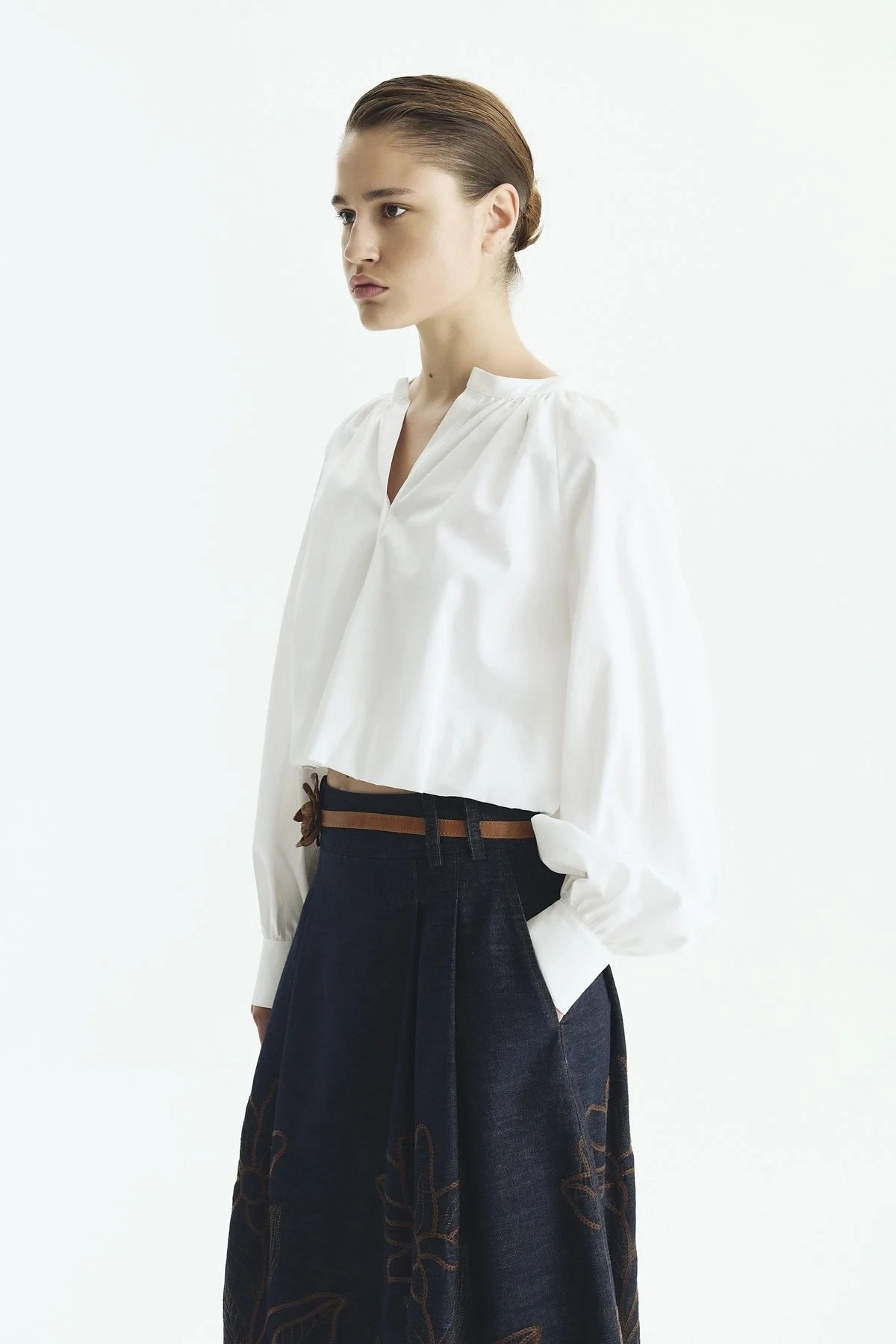 Nakışlı Pili Detaylı Denim Etek Lacivert - 4