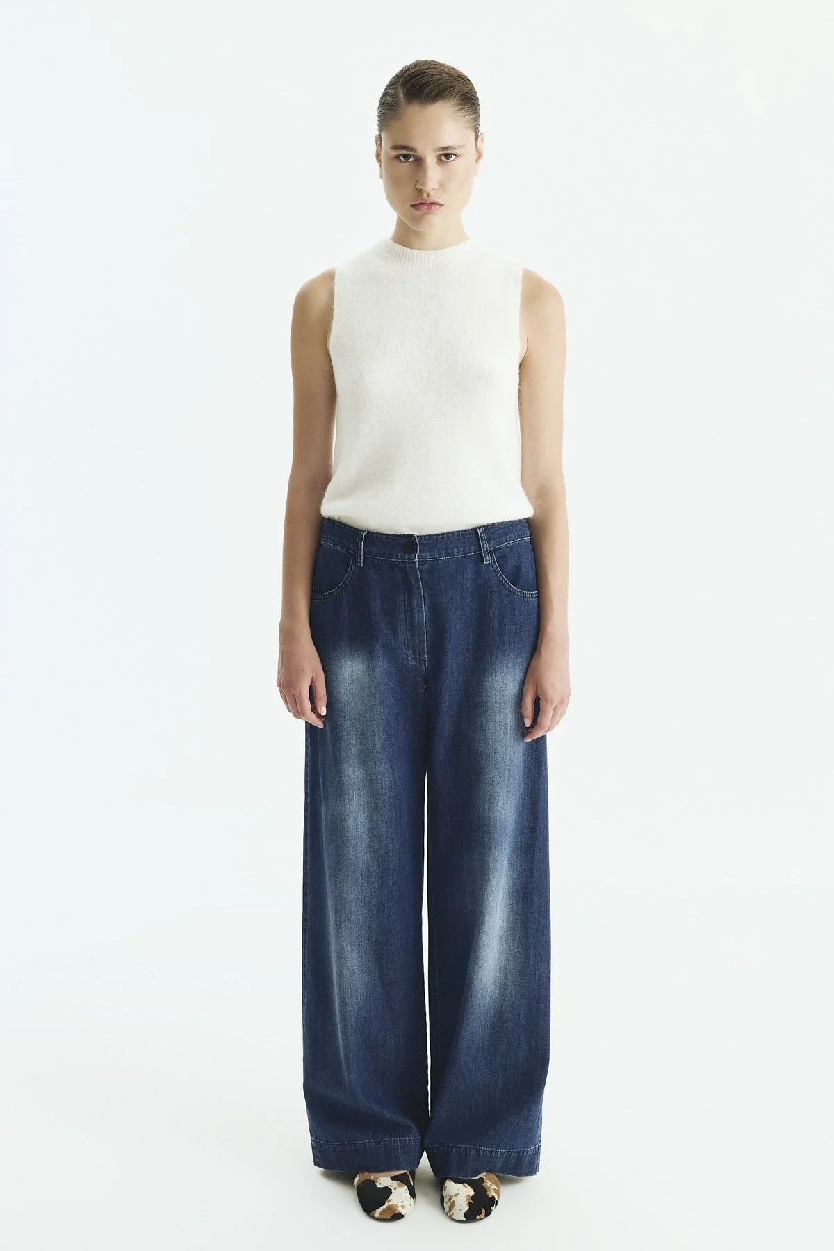 Geniş Paça Denim Pantolon Lacivert - 1