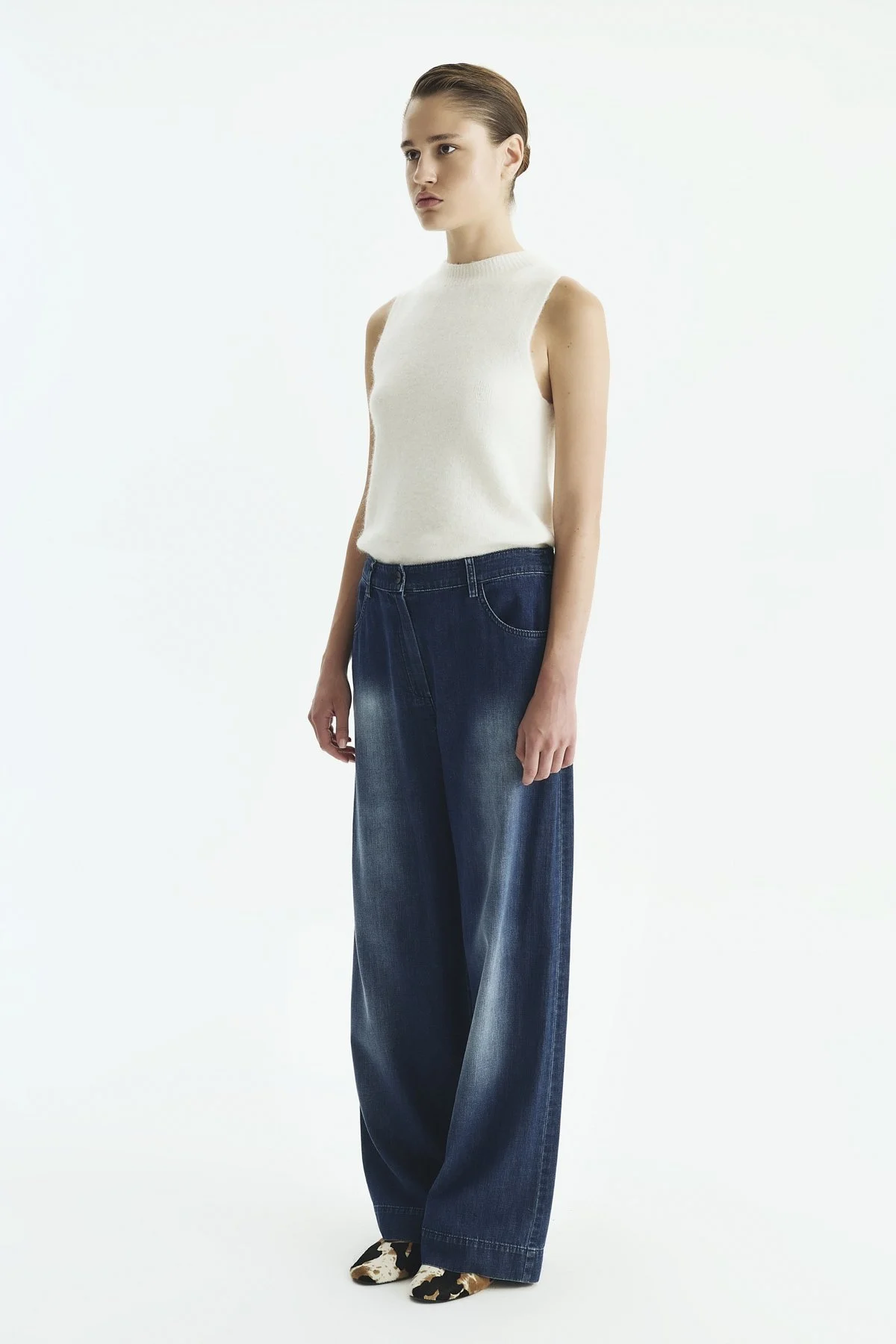 Geniş Paça Denim Pantolon Lacivert - 3