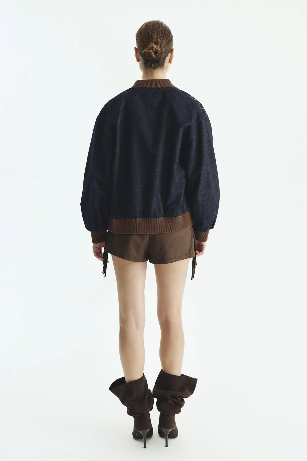 Nakışlı Bomber Denim Ceket Lacivert - 3