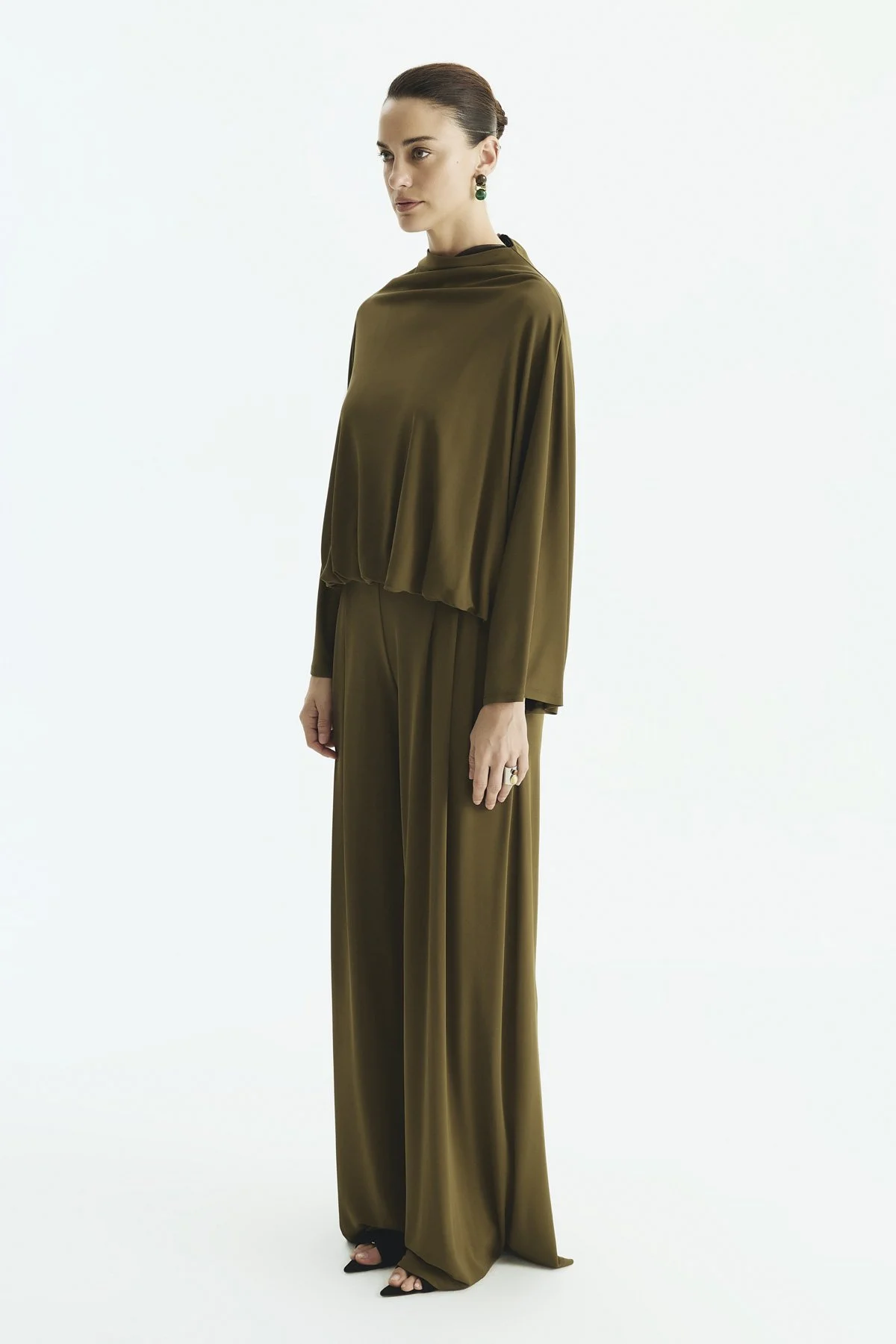 Drapeli Uzun Kollu Bluz Haki - 3