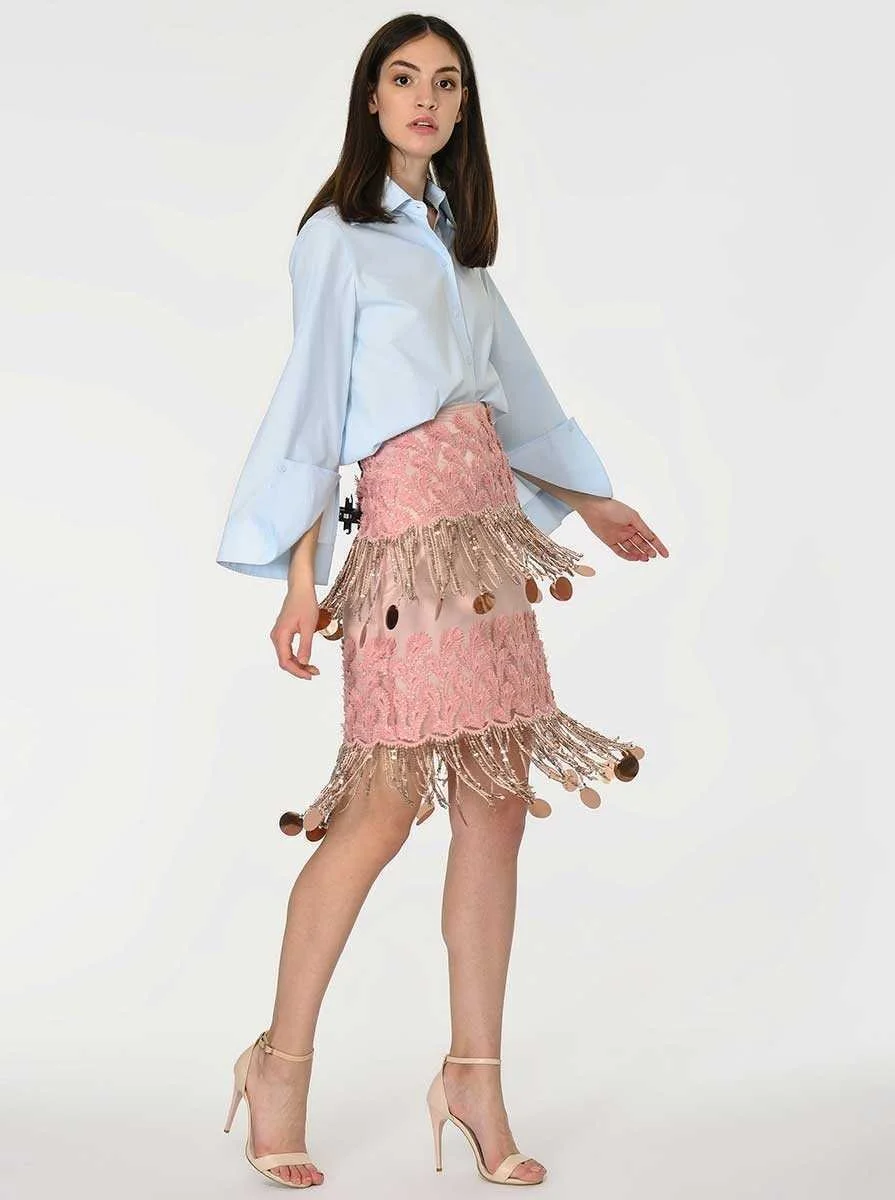 Pul Detaylı Etek Pembe - 3