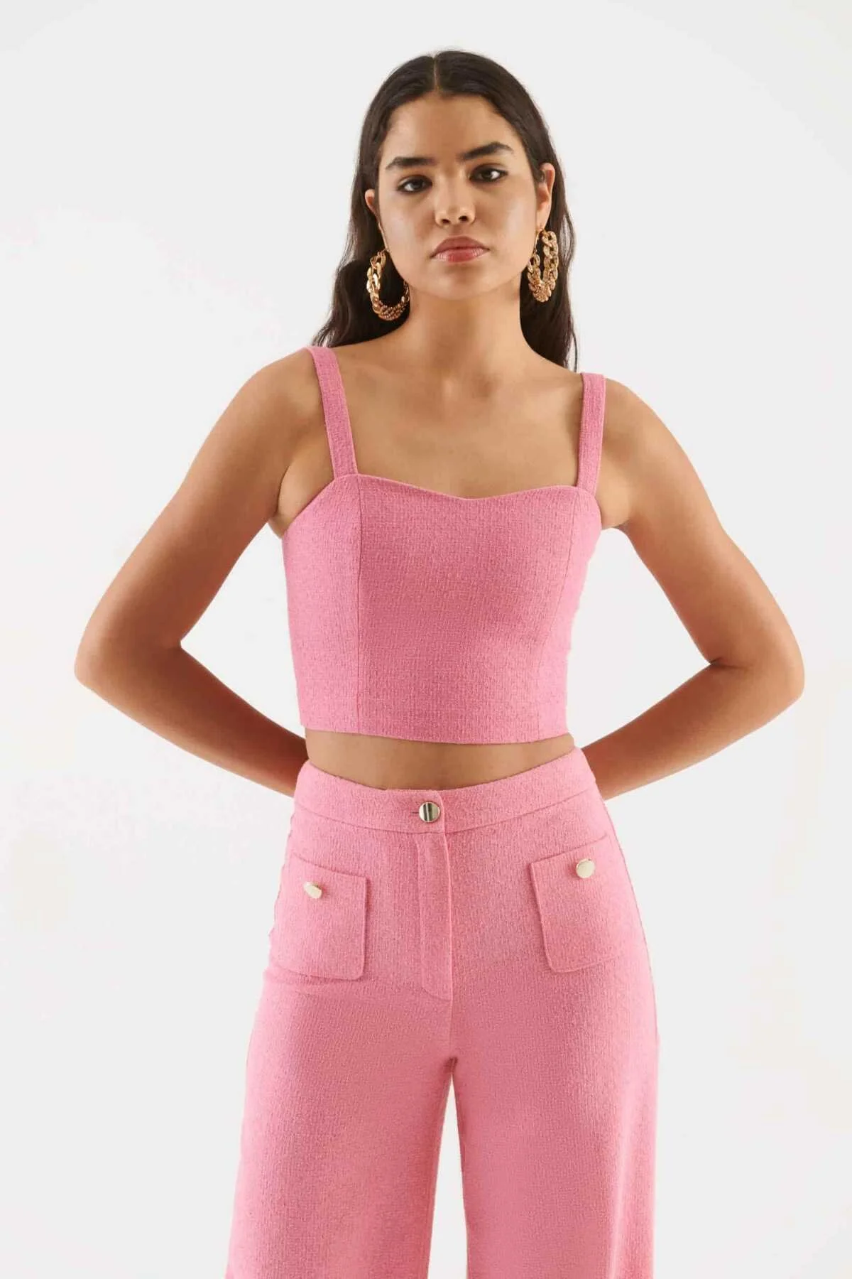 Fermuar Detaylı Askılı Bluz Pembe - 1