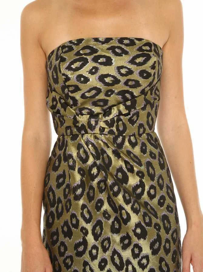  Straplez Gold Desenli Mini Elbise Orginal - 3