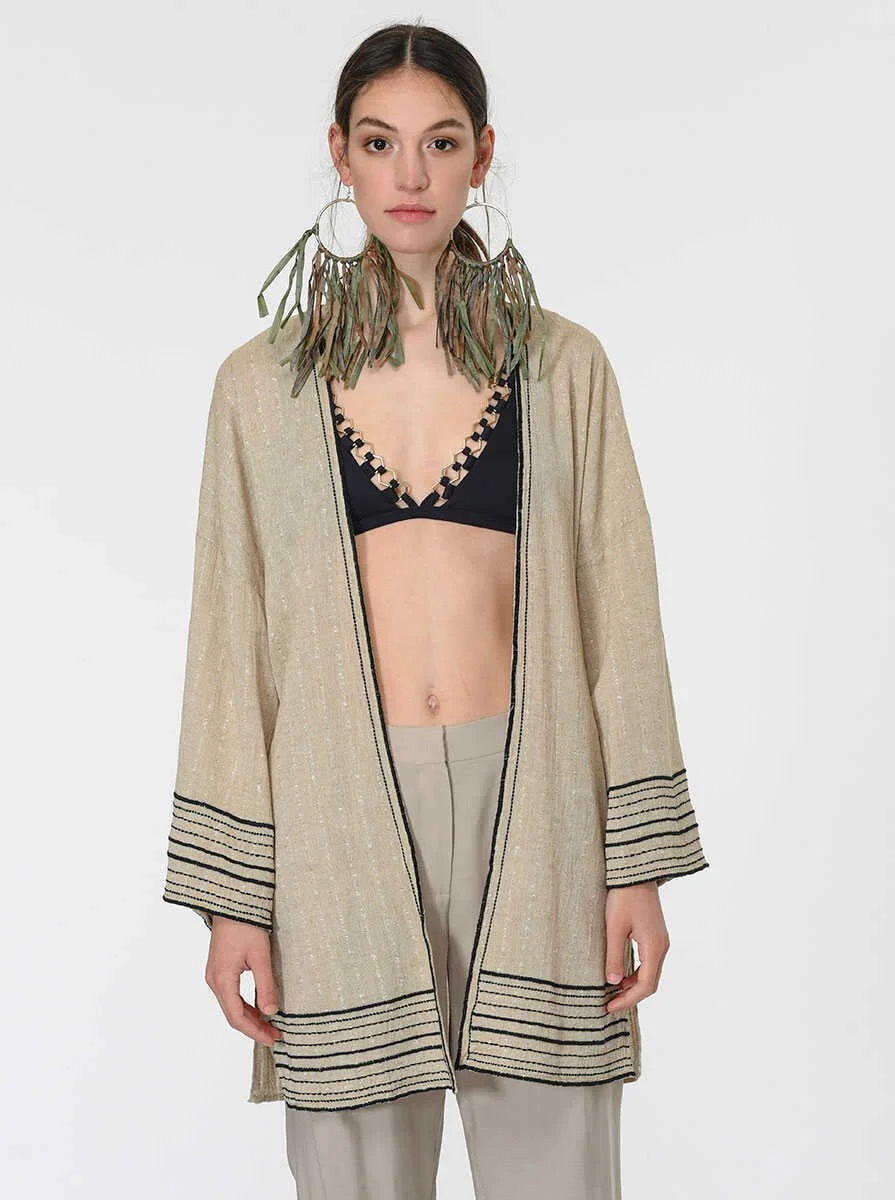 Çizgi Desenli Kimono Standart Renk - 1