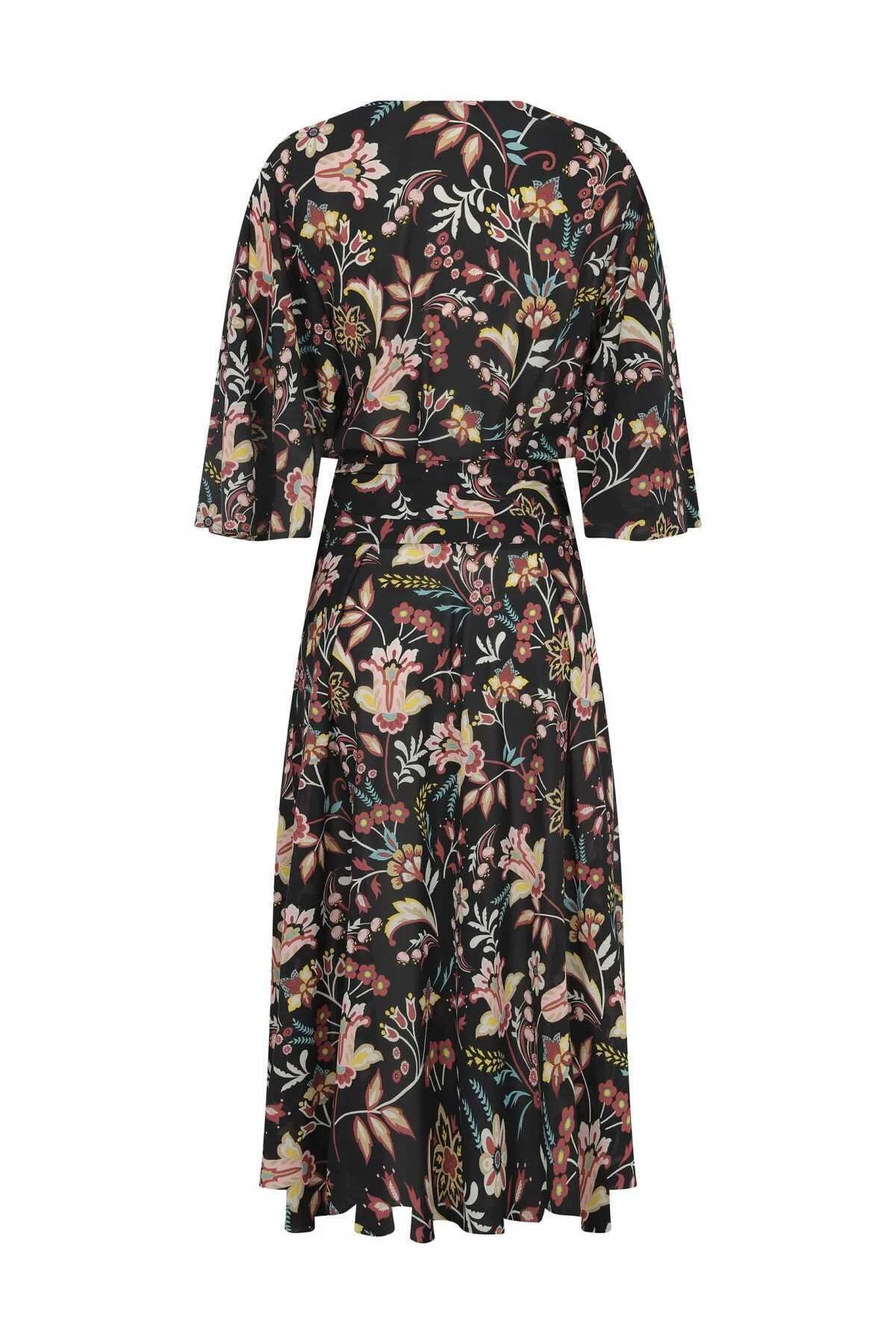Floral Desenli Kruvaze Midi Boy Elbise Standart Renk - 4