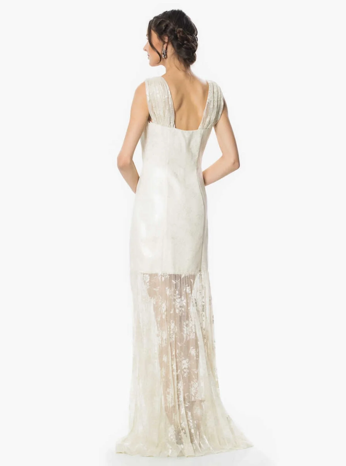 Tül Detaylı Abiye Elbise Krem - 2