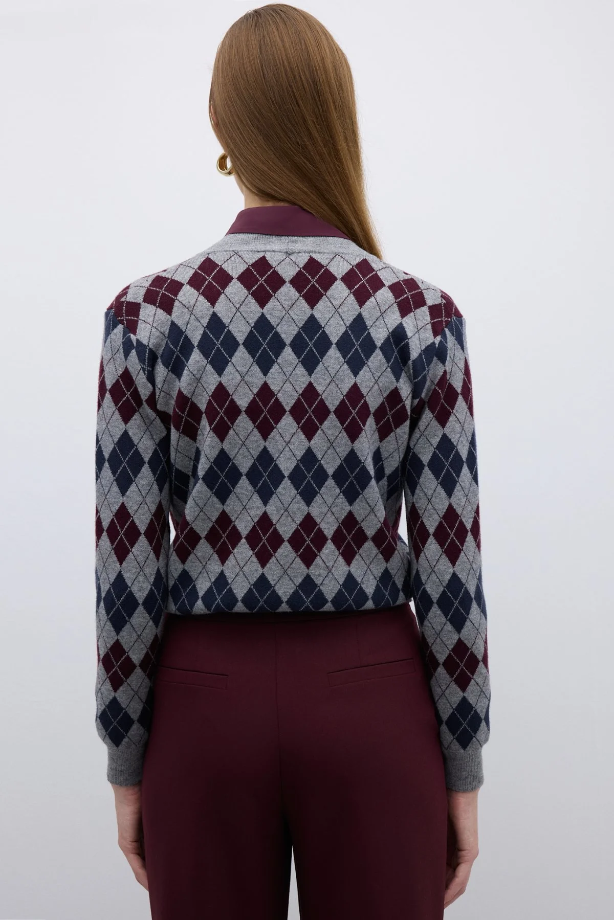 V Yaka Baklava Desenli Triko Hırka Standart Renk - 2