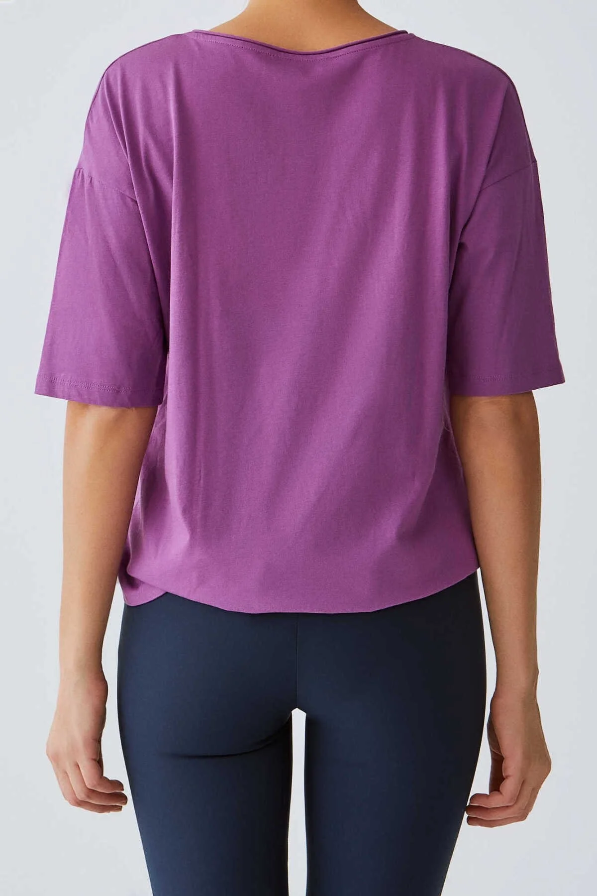 V Yaka Basic T-Shirt Fuşya - 2