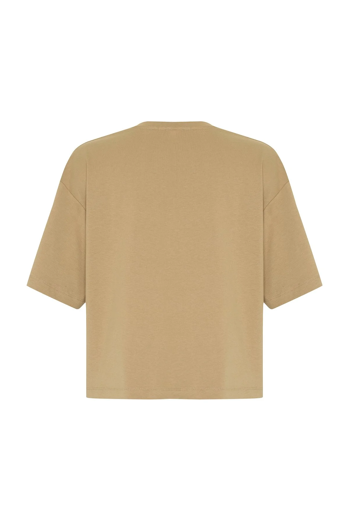 V Yaka Embrode Nakışlı T-shirt Kahve - 5